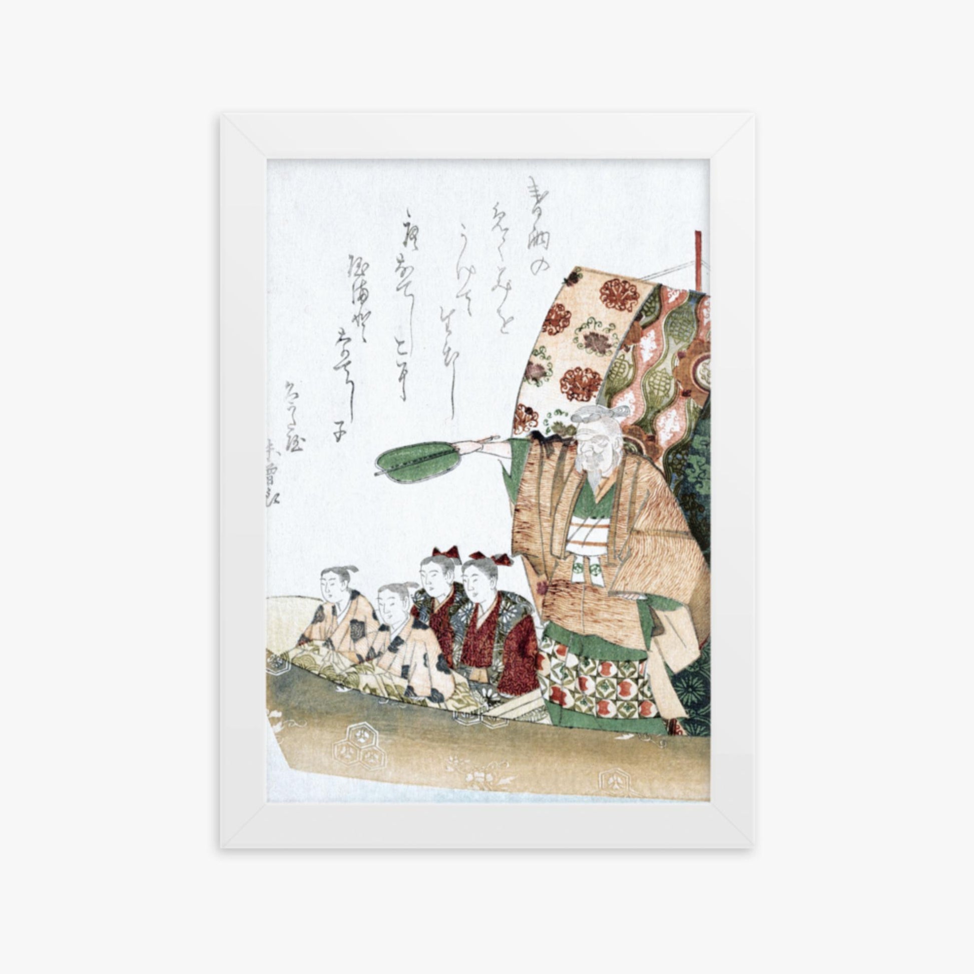 Teisai Hokuba - Boat of Good Fortune 21x30 cm Poster With White Frame