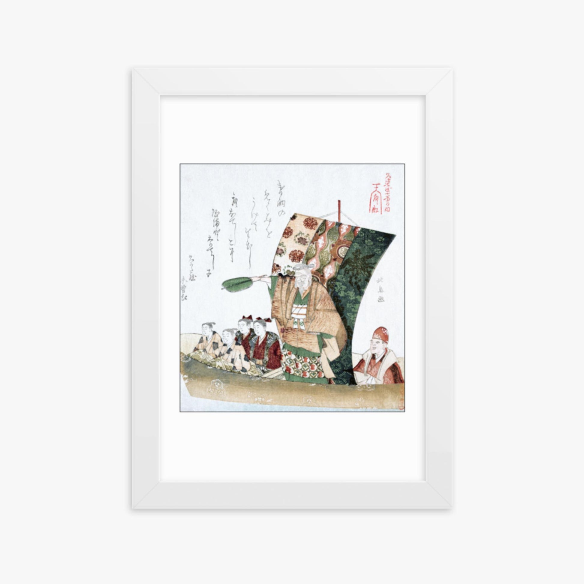 Teisai Hokuba - Boat of Good Fortune 21x30 cm Poster With White Frame