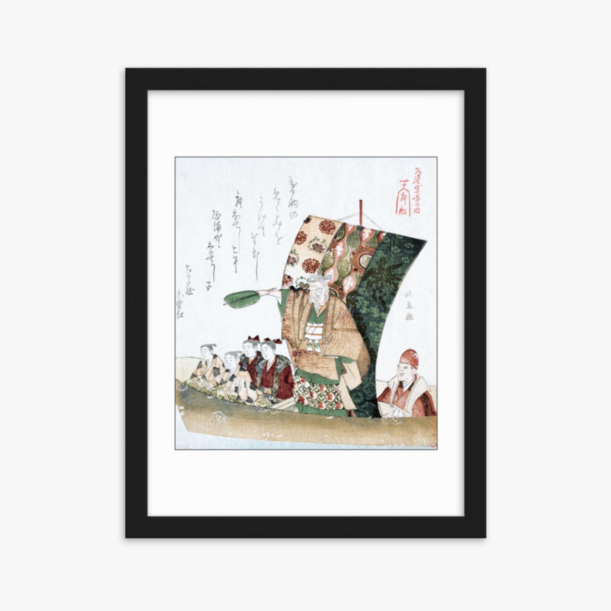 Teisai Hokuba - Boat of Good Fortune 30x40 cm Poster With Black Frame