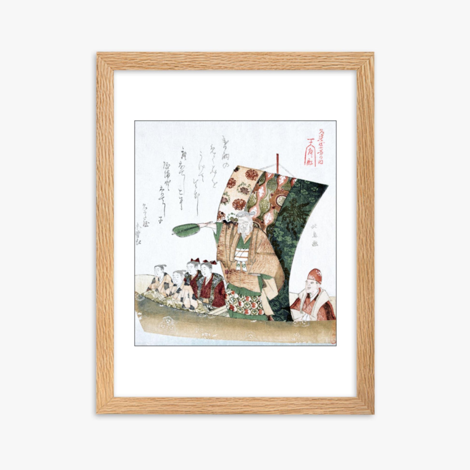 Teisai Hokuba - Boat of Good Fortune 30x40 cm Poster With Oak Frame