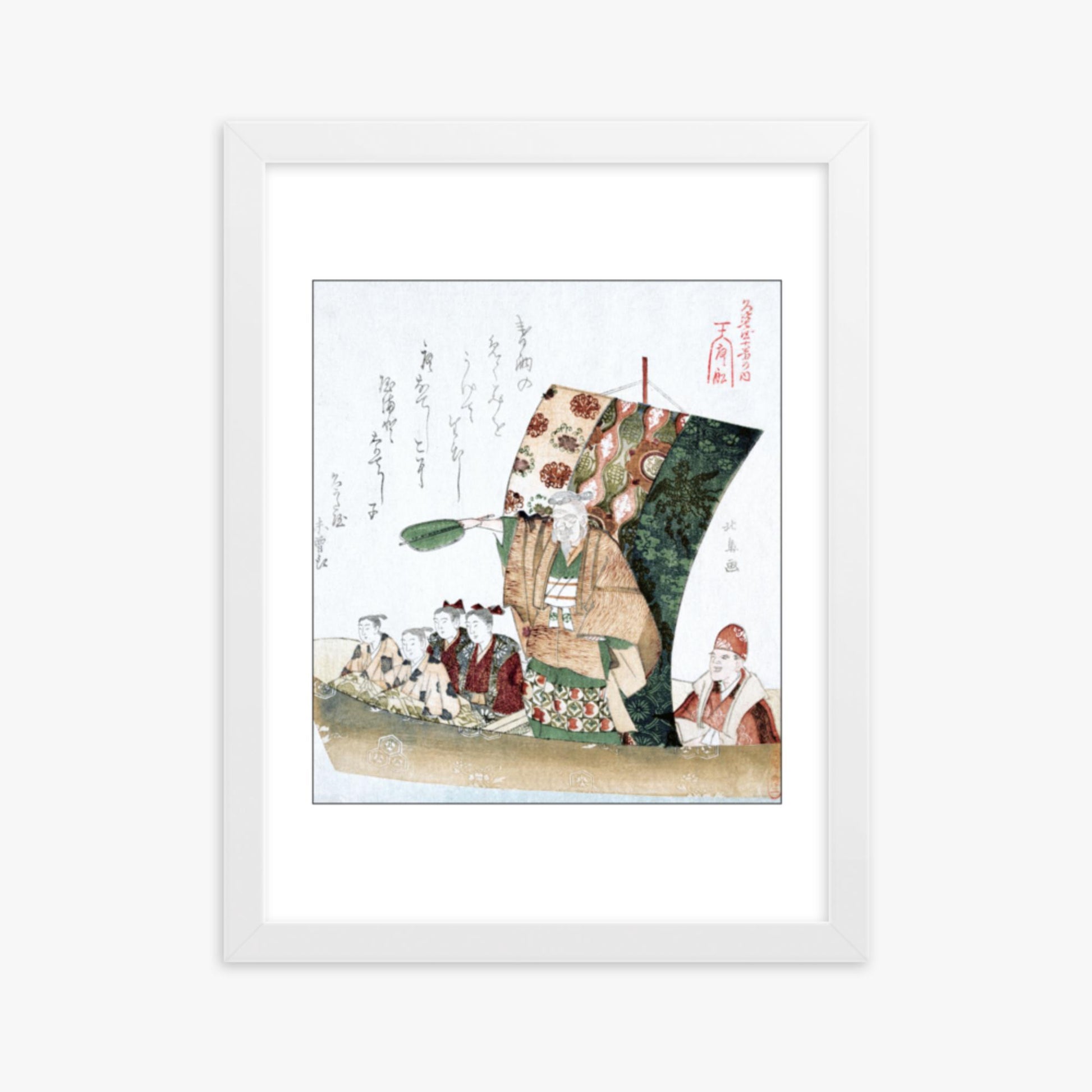 Teisai Hokuba - Boat of Good Fortune 30x40 cm Poster With White Frame