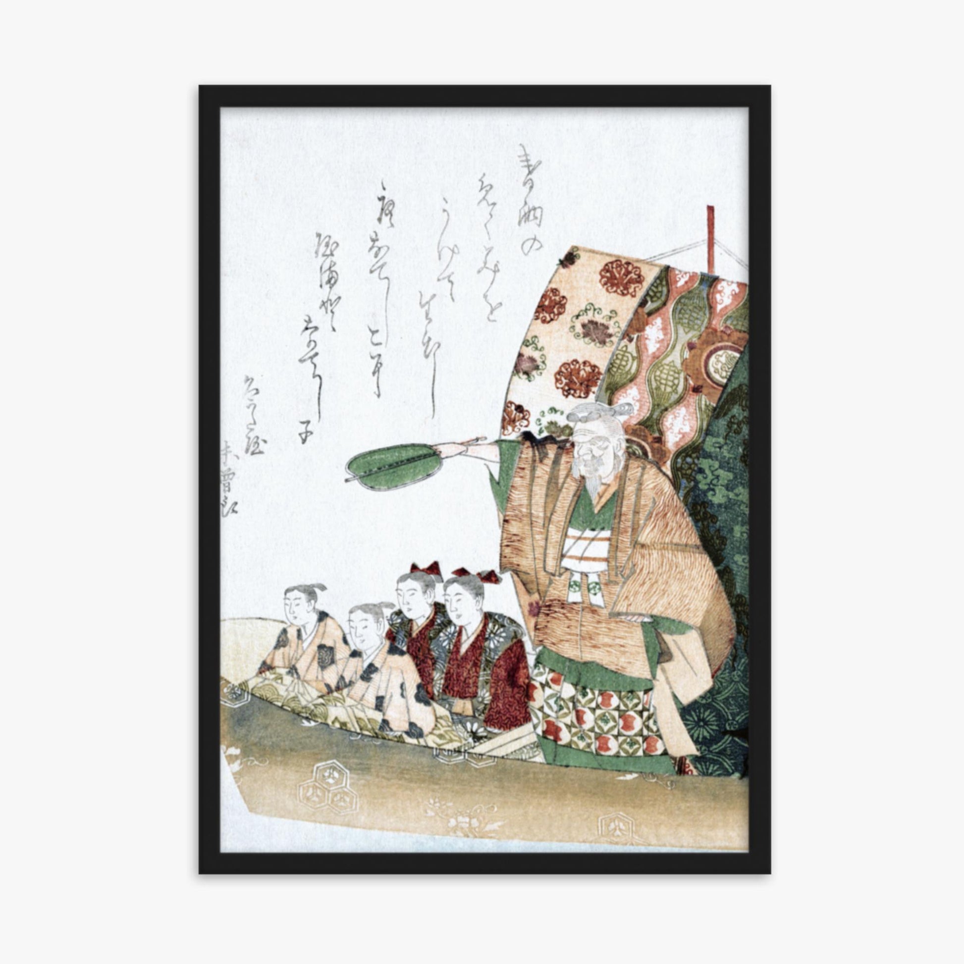 Teisai Hokuba - Boat of Good Fortune 50x70 cm Poster With Black Frame