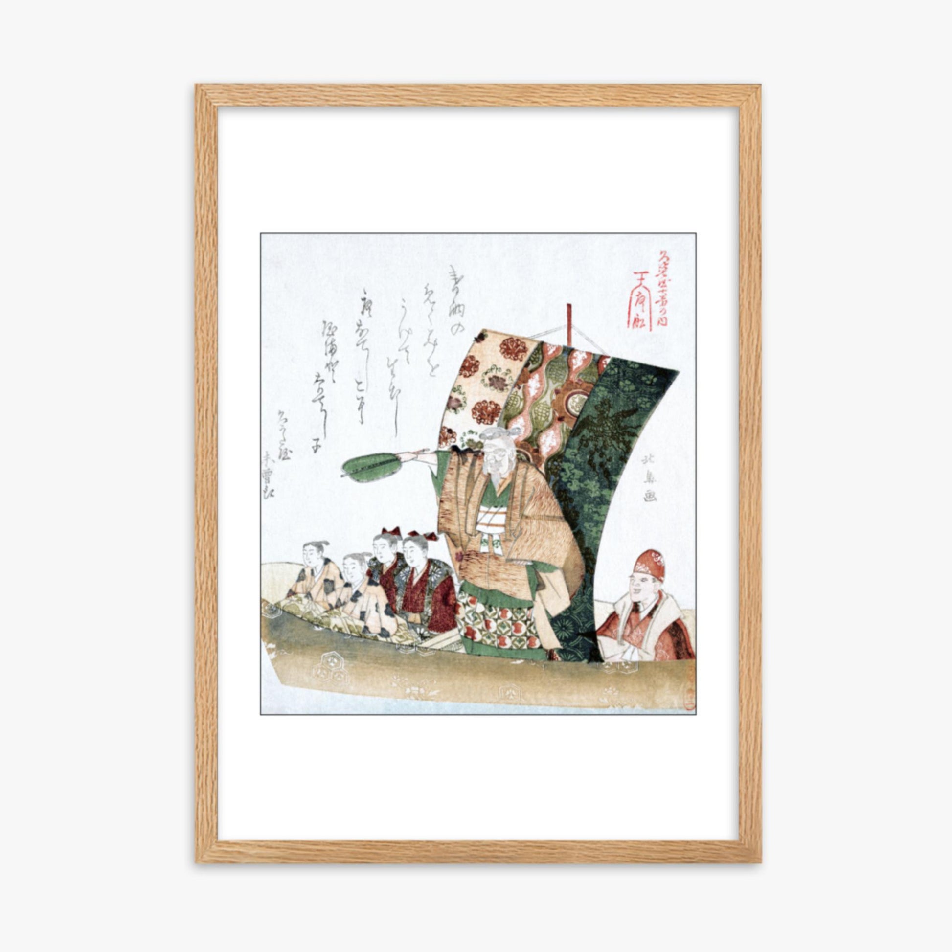 Teisai Hokuba - Boat of Good Fortune 50x70 cm Poster With Oak Frame