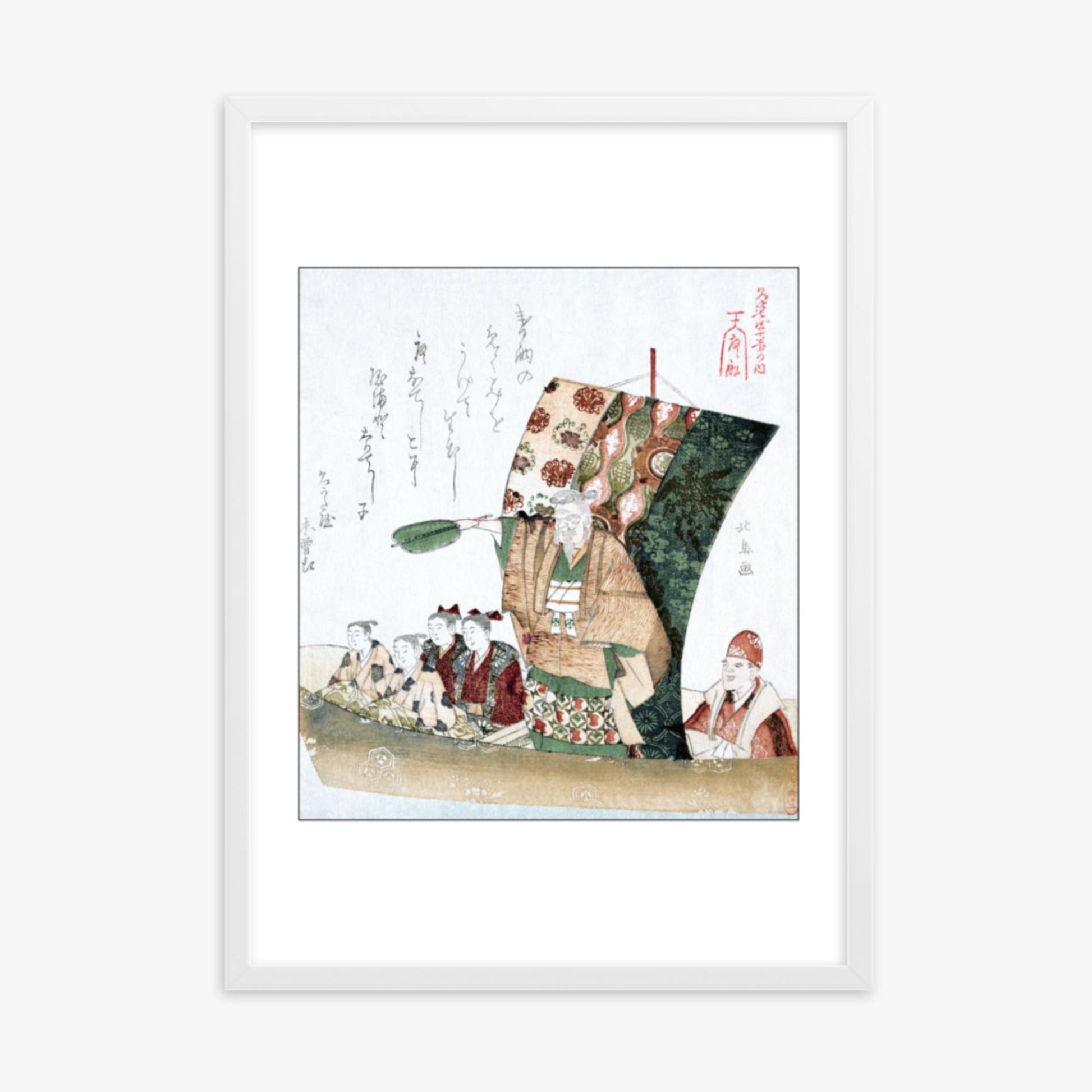 Teisai Hokuba - Boat of Good Fortune 50x70 cm Poster With White Frame