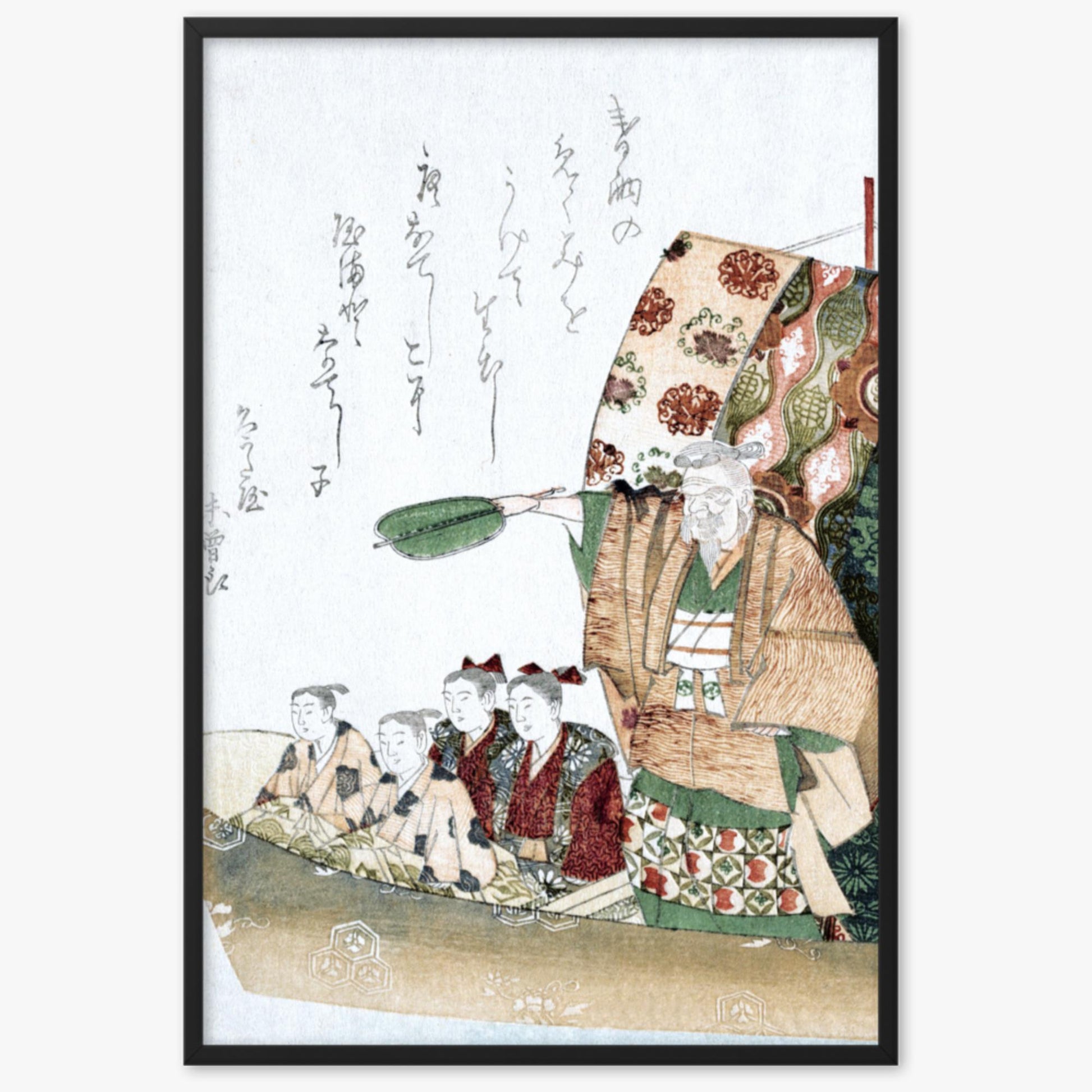 Teisai Hokuba - Boat of Good Fortune 61x91 cm Poster With Black Frame