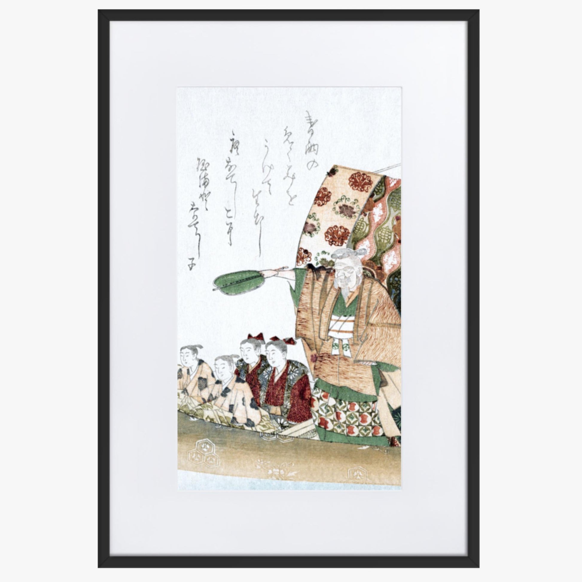 Teisai Hokuba - Boat of Good Fortune 61x91 cm Poster With Black Frame