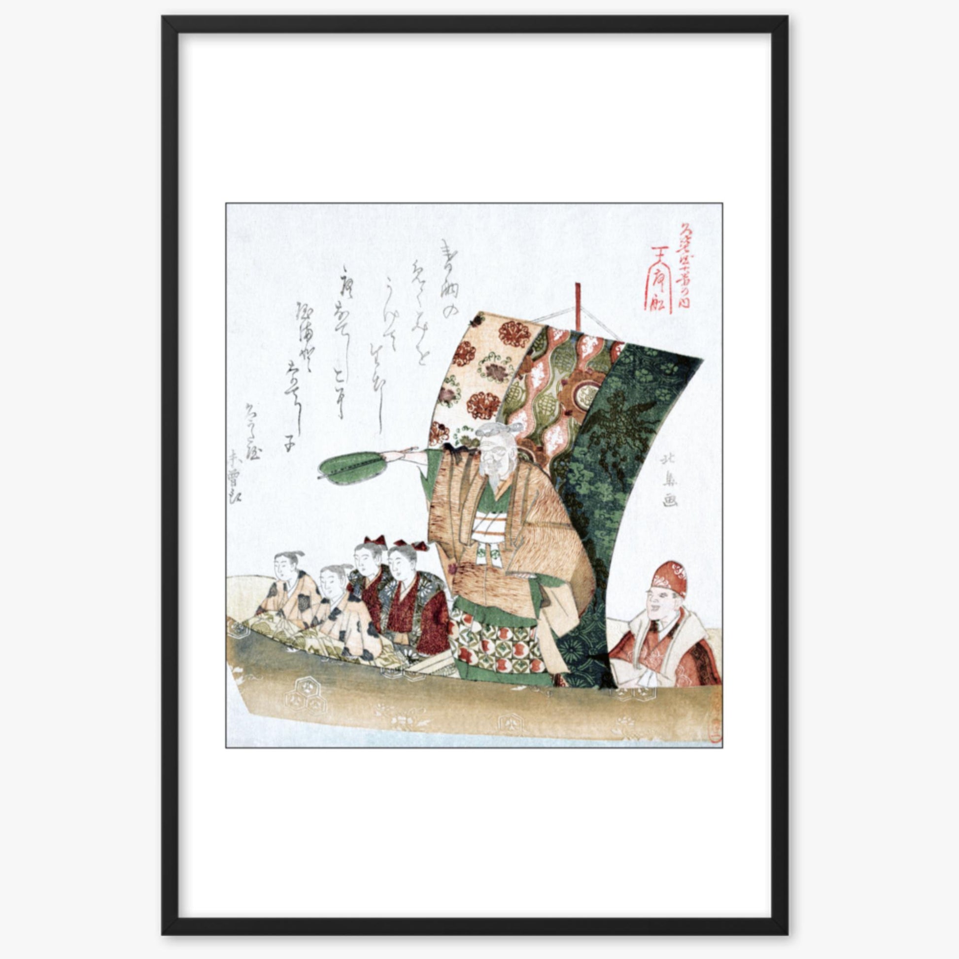 Teisai Hokuba - Boat of Good Fortune 61x91 cm Poster With Black Frame