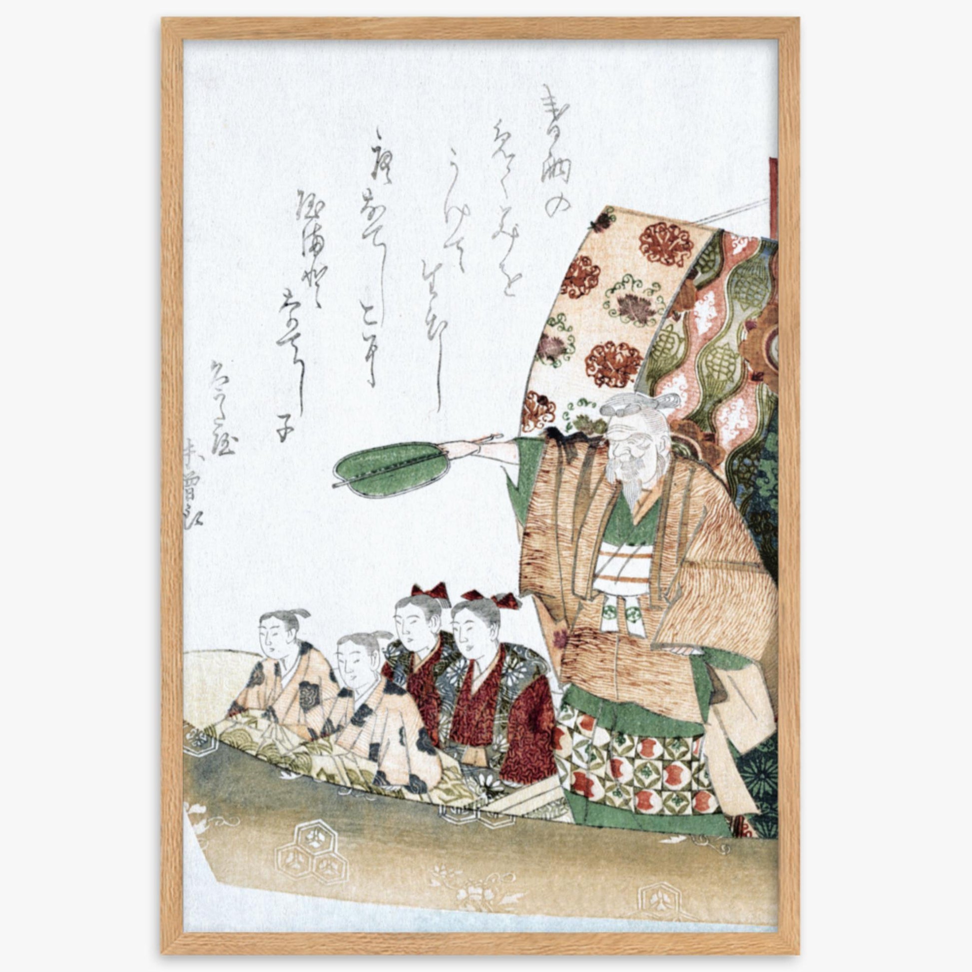 Teisai Hokuba - Boat of Good Fortune 61x91 cm Poster With Oak Frame