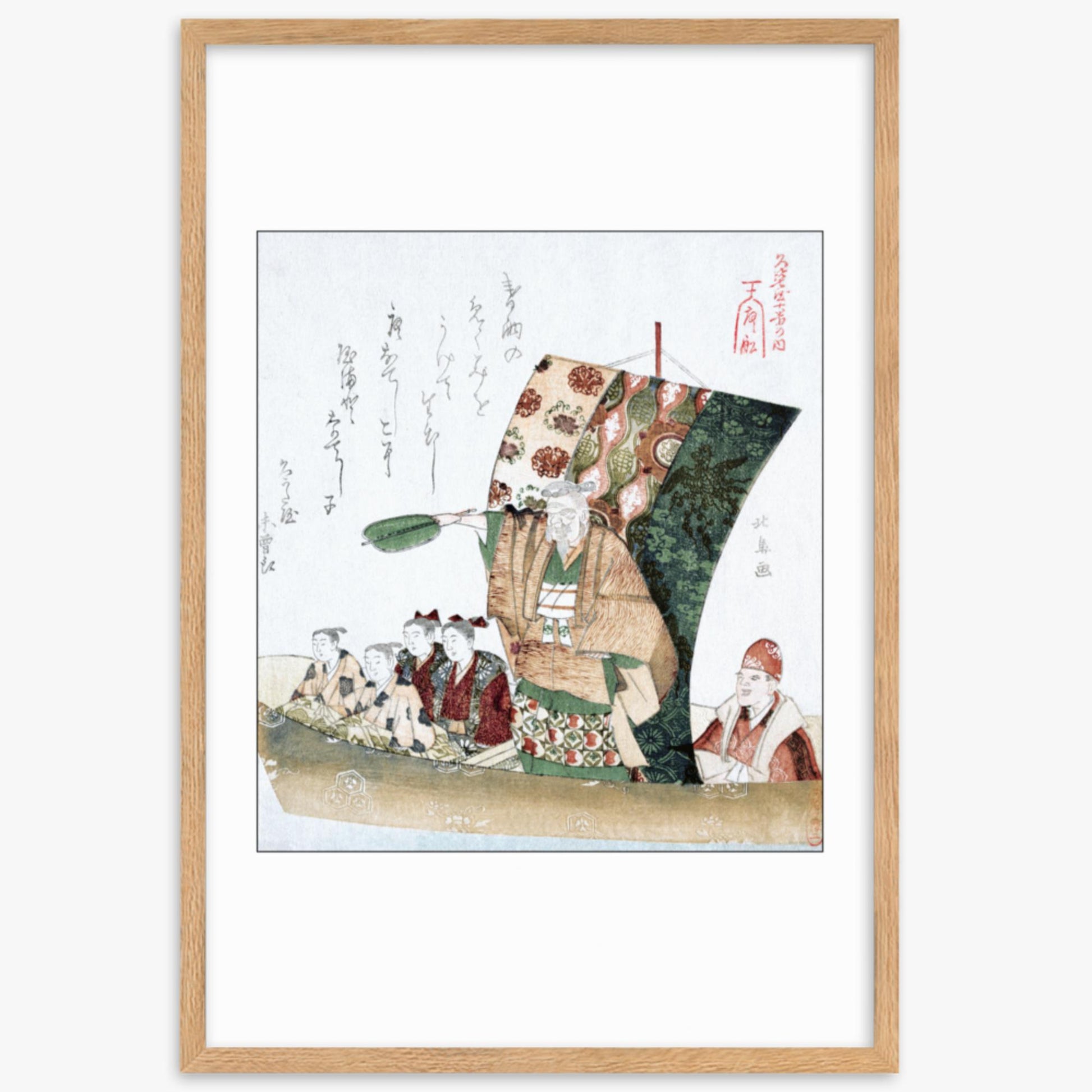 Teisai Hokuba - Boat of Good Fortune 61x91 cm Poster With Oak Frame