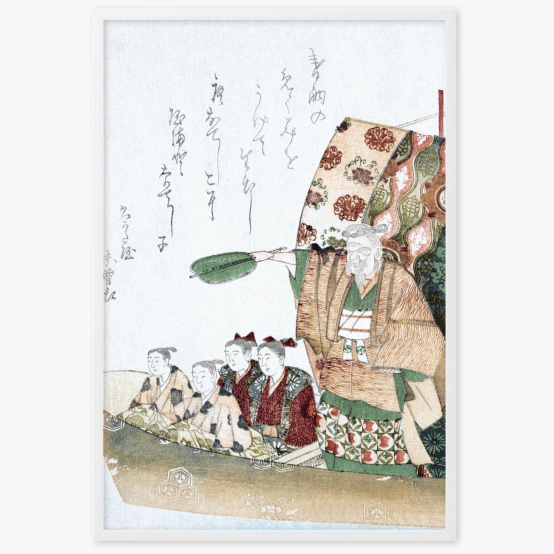 Teisai Hokuba - Boat of Good Fortune 61x91 cm Poster With White Frame