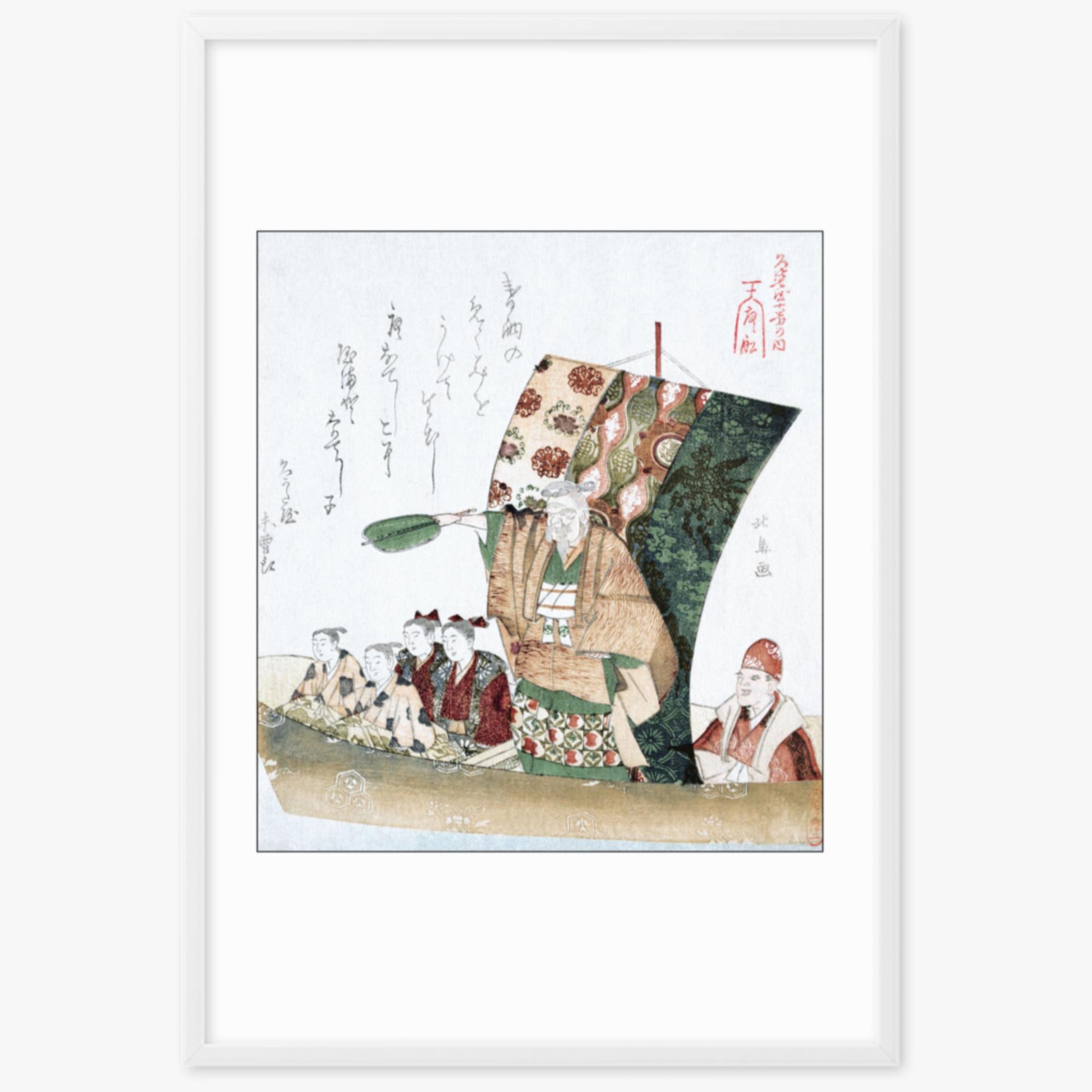 Teisai Hokuba - Boat of Good Fortune 61x91 cm Poster With White Frame