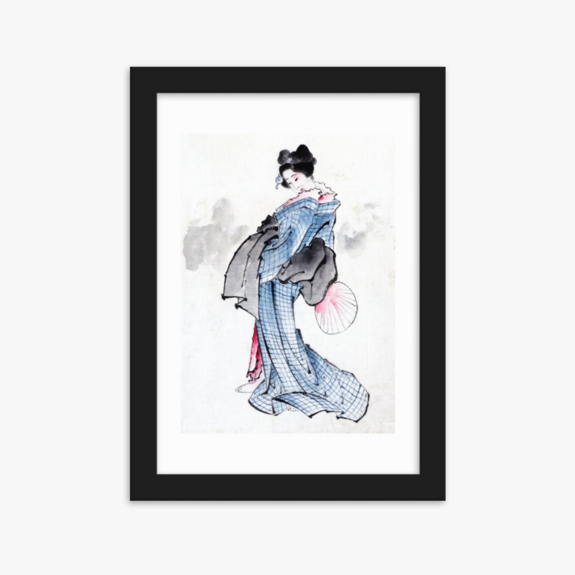 Katsushika Hokusai - Illustration of a Japanese Woman in Kimono 21x30 cm Poster With Black Frame