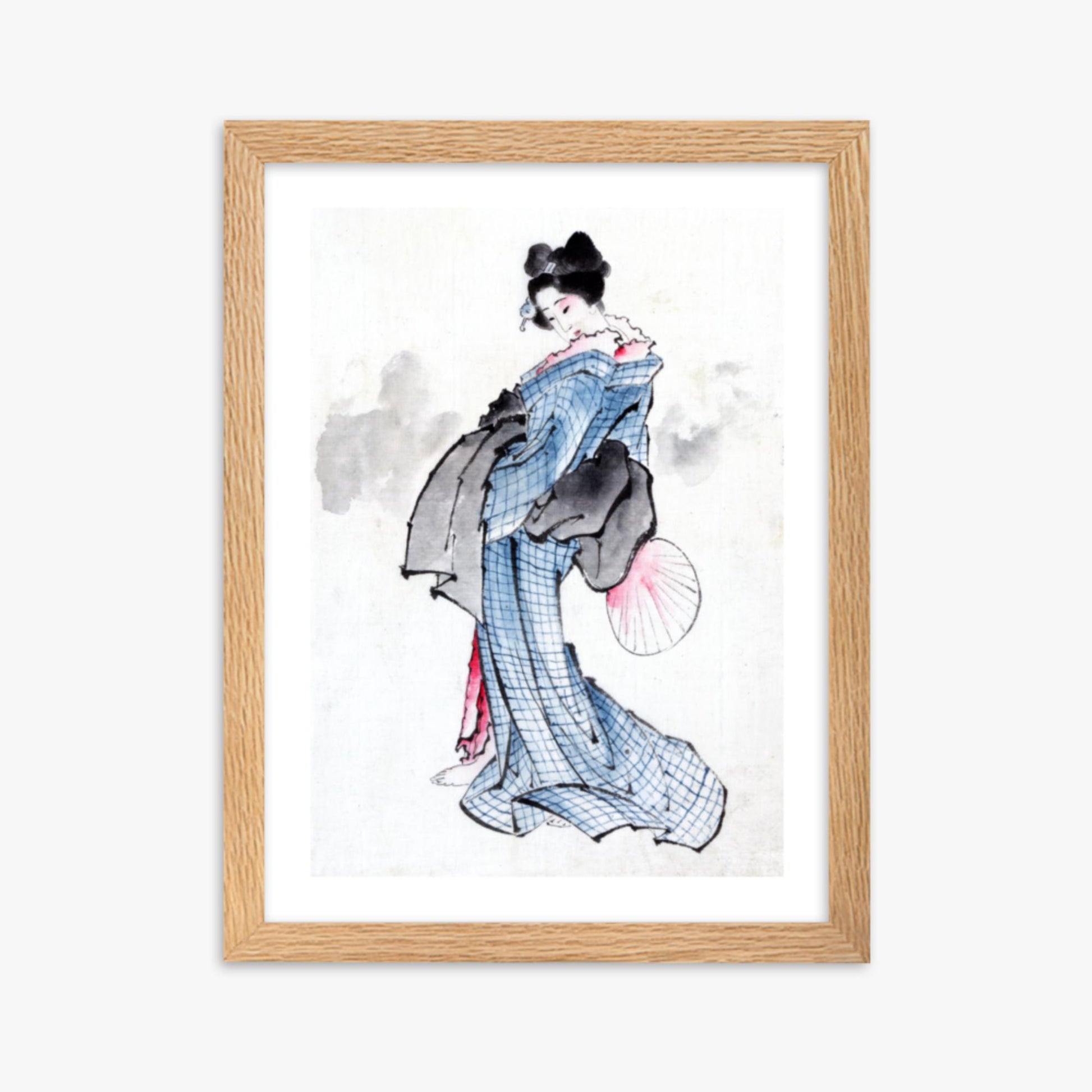 Katsushika Hokusai - Illustration of a Japanese Woman in Kimono 30x40 cm Poster With Oak Frame