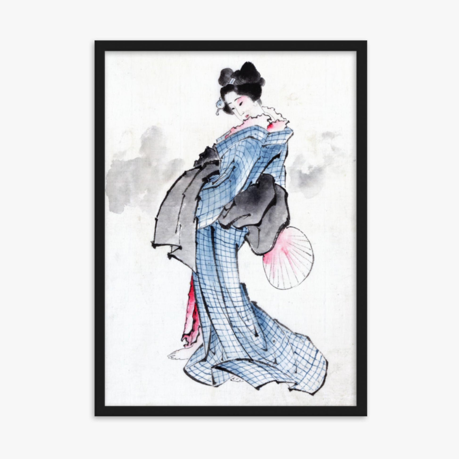 Katsushika Hokusai - Illustration of a Japanese Woman in Kimono 50x70 cm Poster With Black Frame