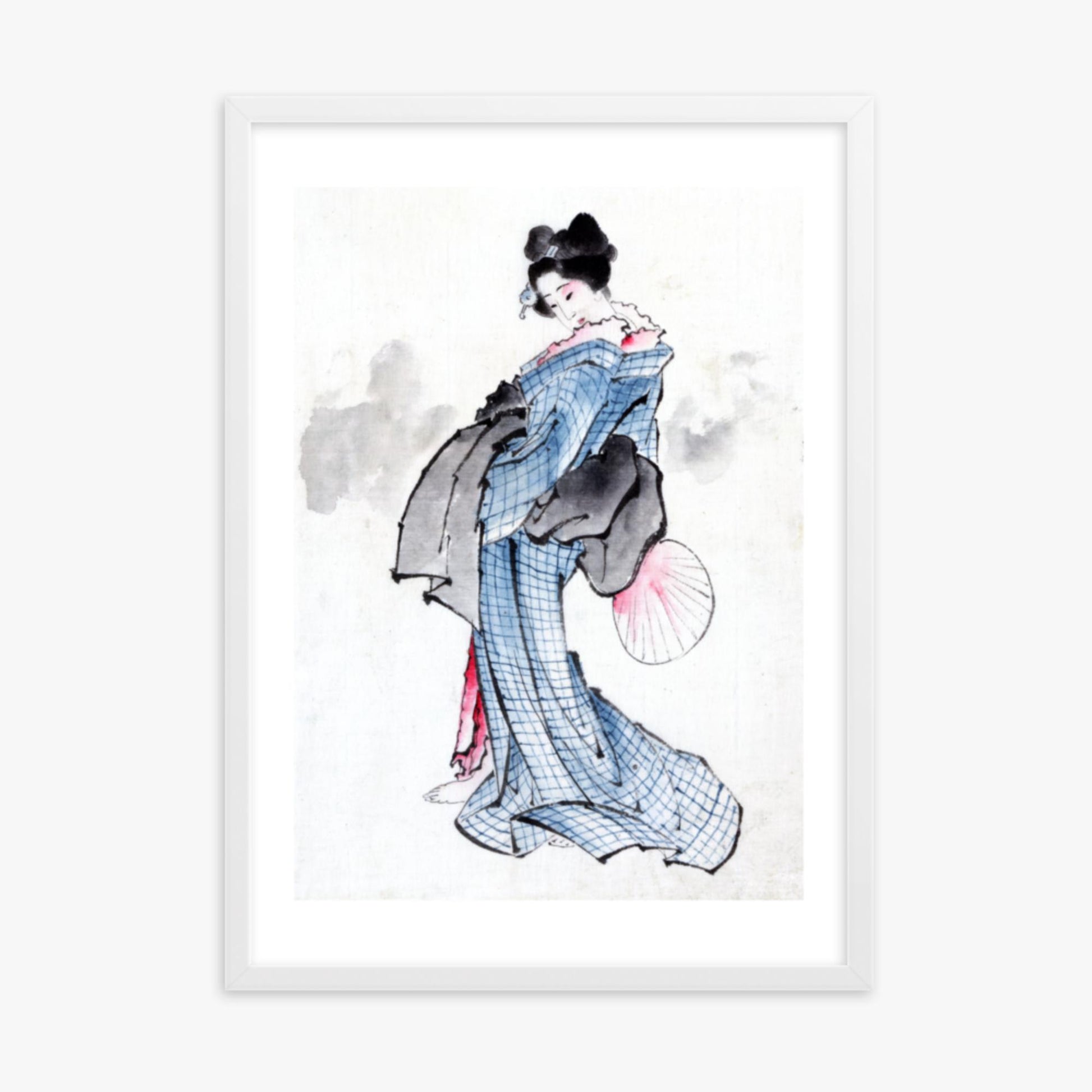 Katsushika Hokusai - Illustration of a Japanese Woman in Kimono 50x70 cm Poster With White Frame