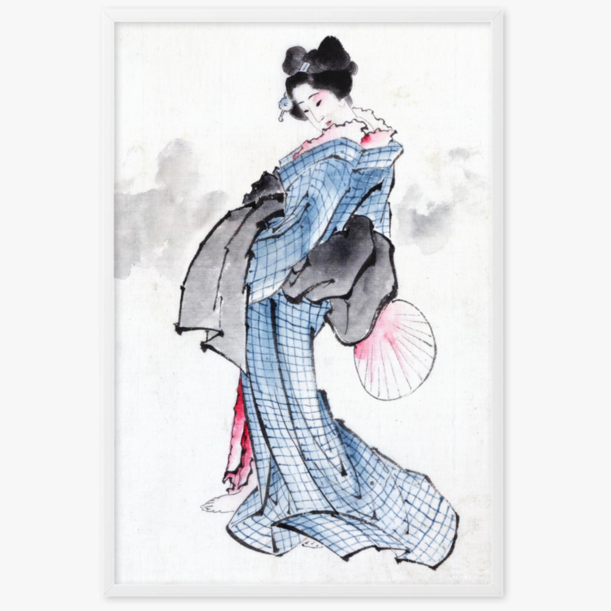 Katsushika Hokusai - Illustration of a Japanese Woman in Kimono 61x91 cm Poster With White Frame