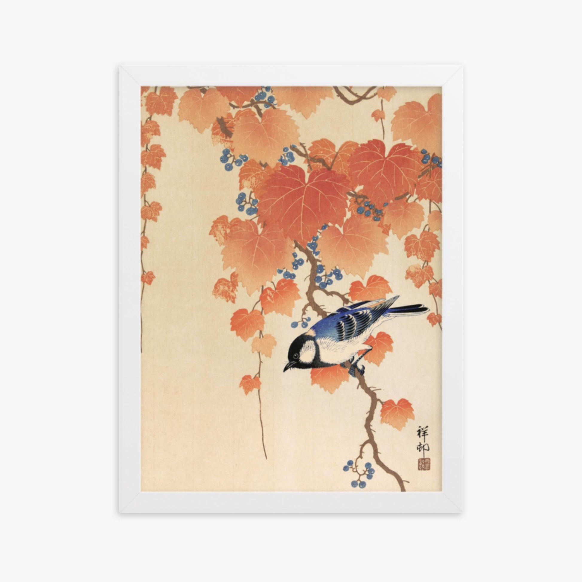 Ohara Koson - Great tit on paulownia branch 30x40 cm Poster With White Frame