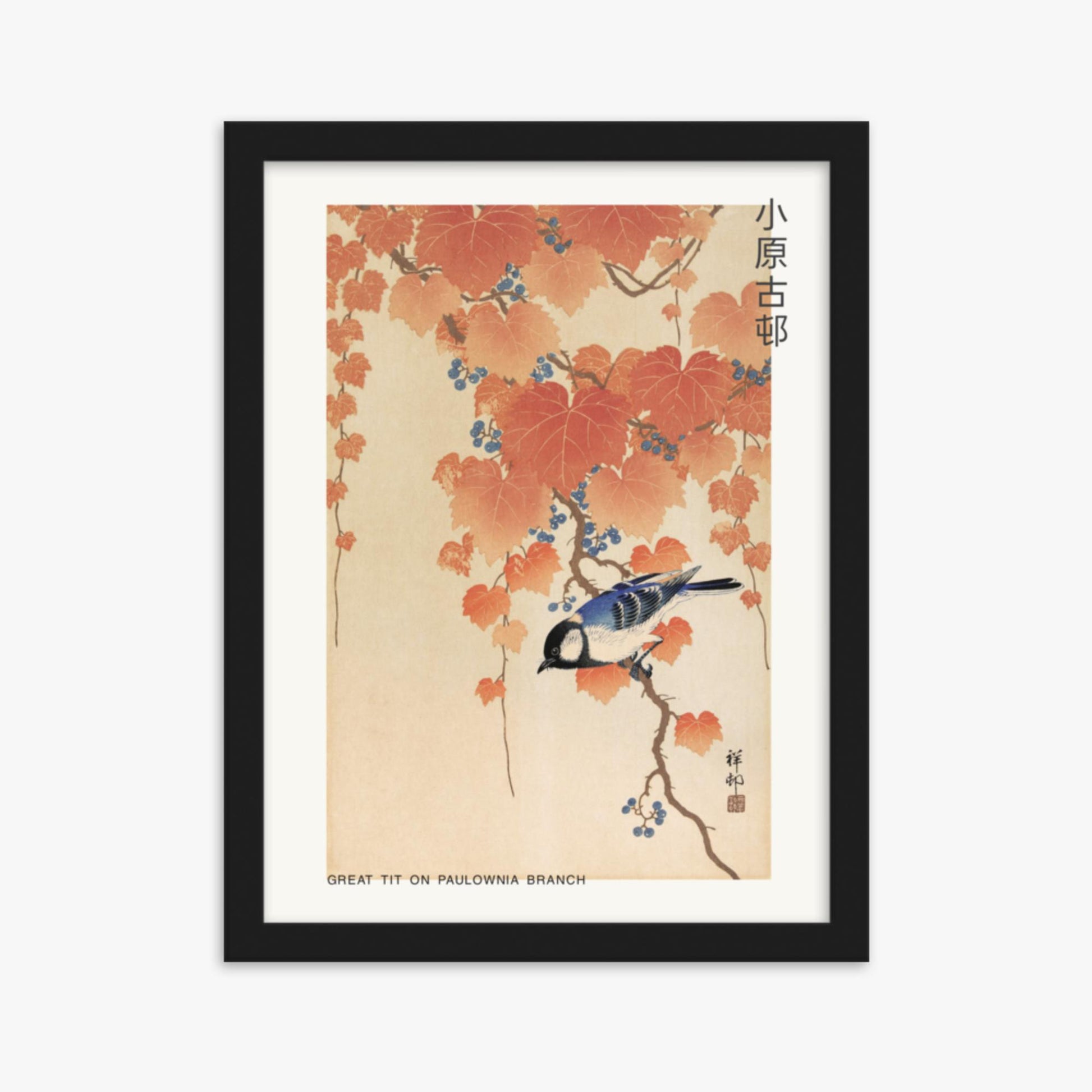 Ohara Koson - Great tit on paulownia branch - Decoration 30x40 cm Poster With Black Frame