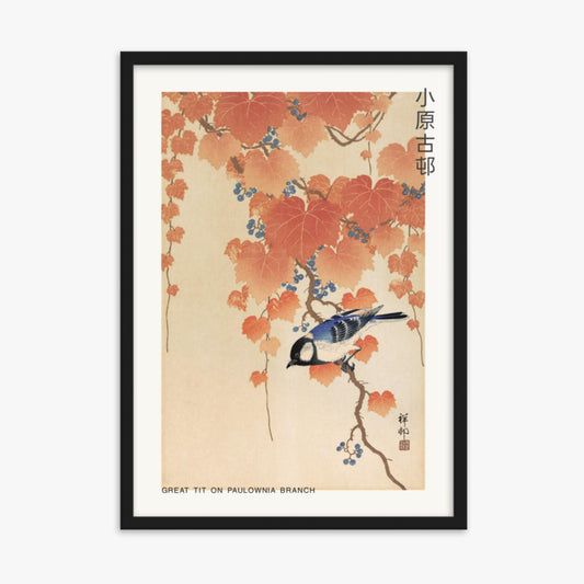 Ohara Koson - Great tit on paulownia branch - Decoration 50x70 cm Poster With Black Frame