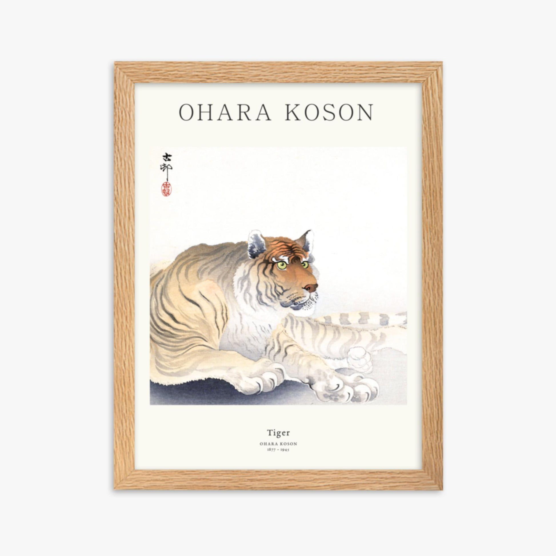 Ohara Koson - Tiger - Decoration 30x40 cm Poster With Oak Frame