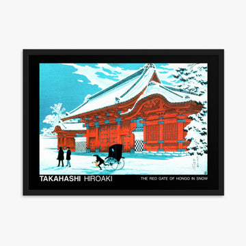 Hiroaki Takahashi - The Red Gate of Hongo in Snow - Decoration 50x70 cm Poster With Black Frame