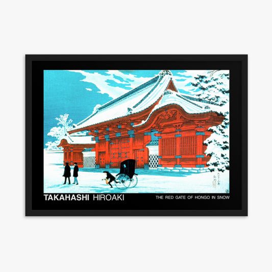 Hiroaki Takahashi - The Red Gate of Hongo in Snow - Decoration 50x70 cm Poster With Black Frame