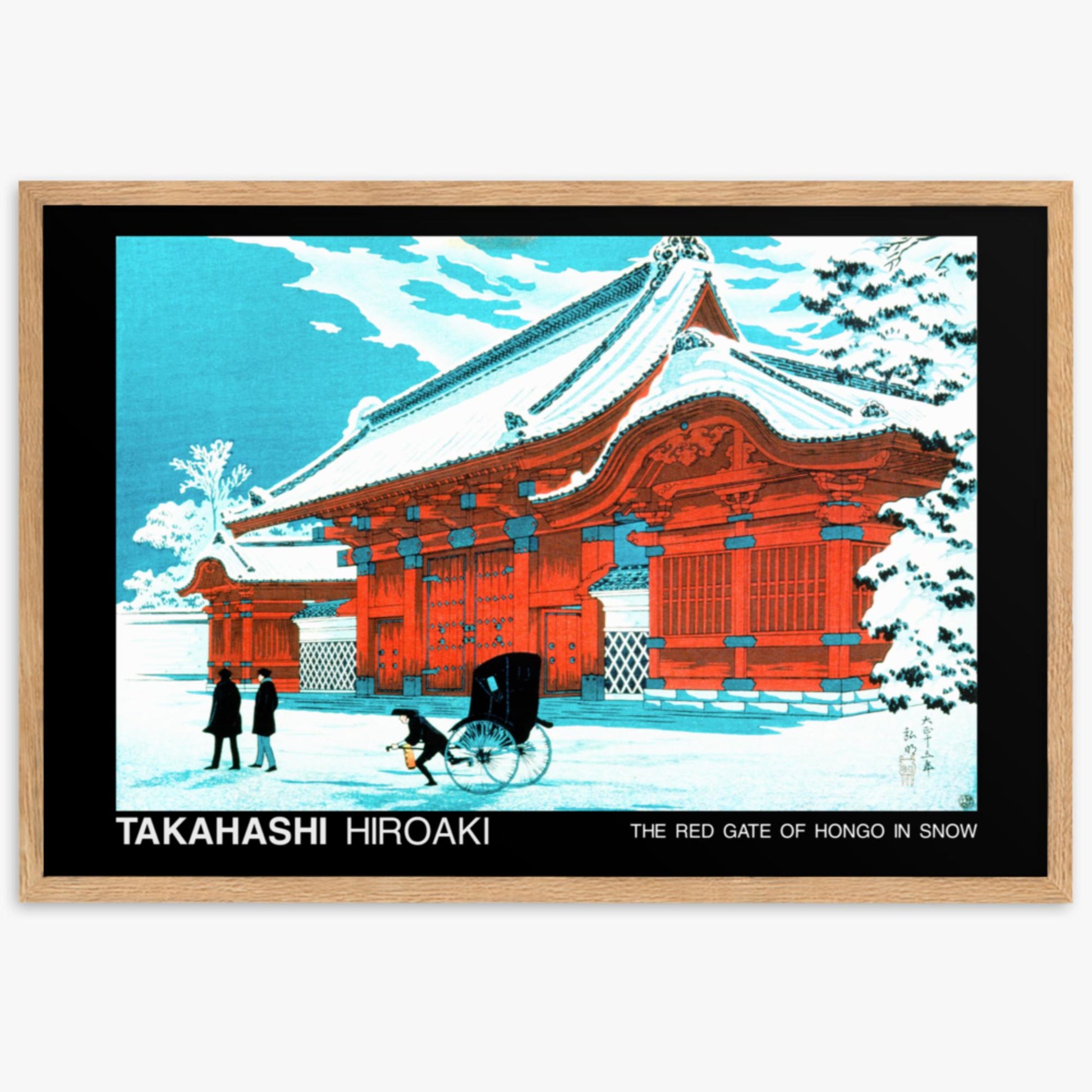 Hiroaki Takahashi - The Red Gate of Hongo in Snow - Decoration 61x91 cm Poster With Oak Frame