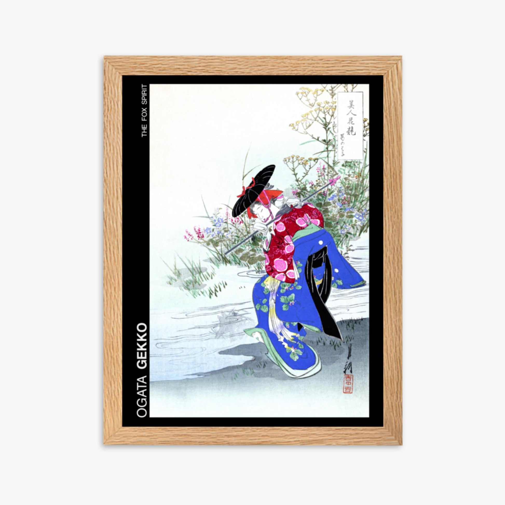 Ogata Gekko - The Fox Spirit - Decoration 30x40 cm Poster With Oak Frame