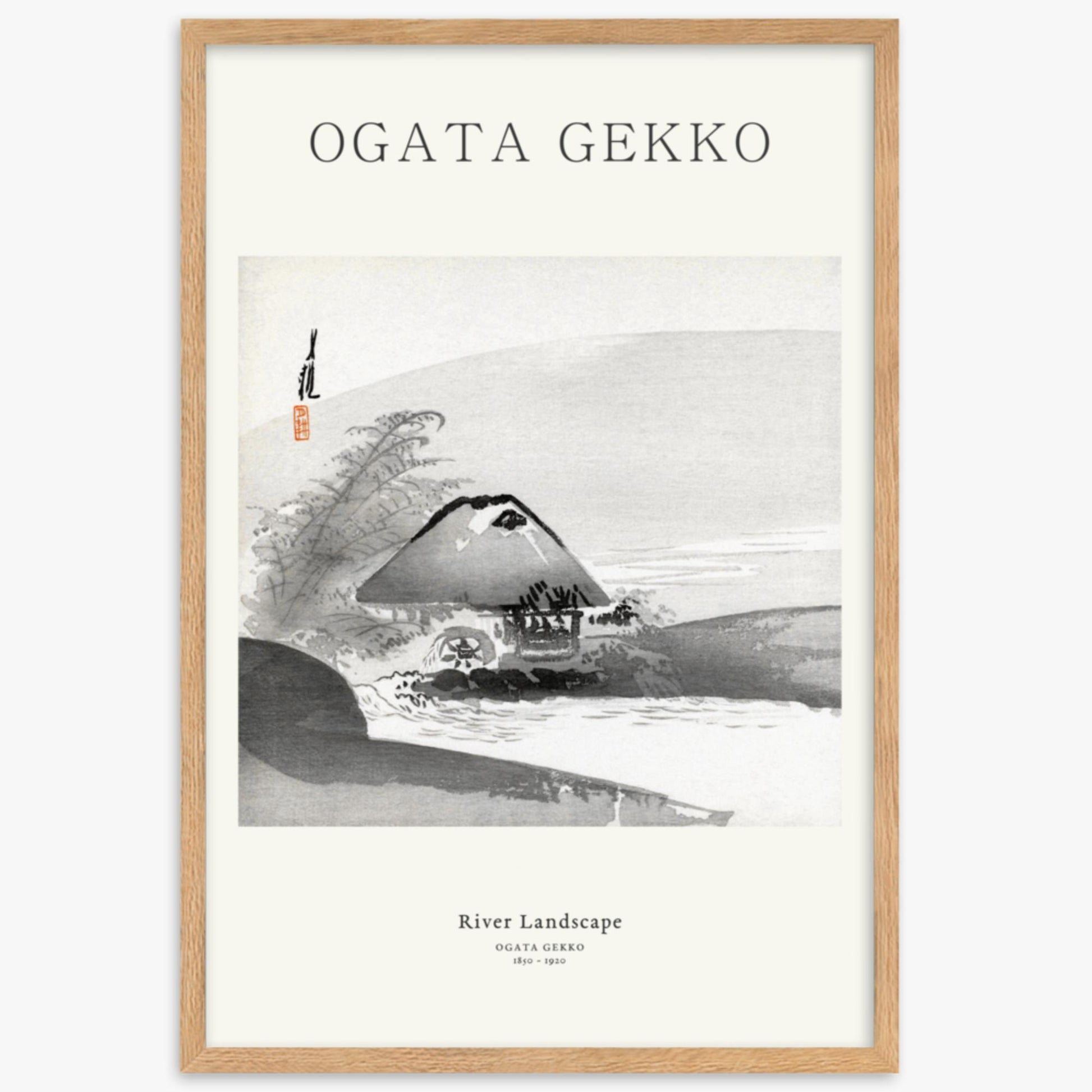 Ogata Gekko - River Landscape - Decoration 61x91 cm Poster With Oak Frame