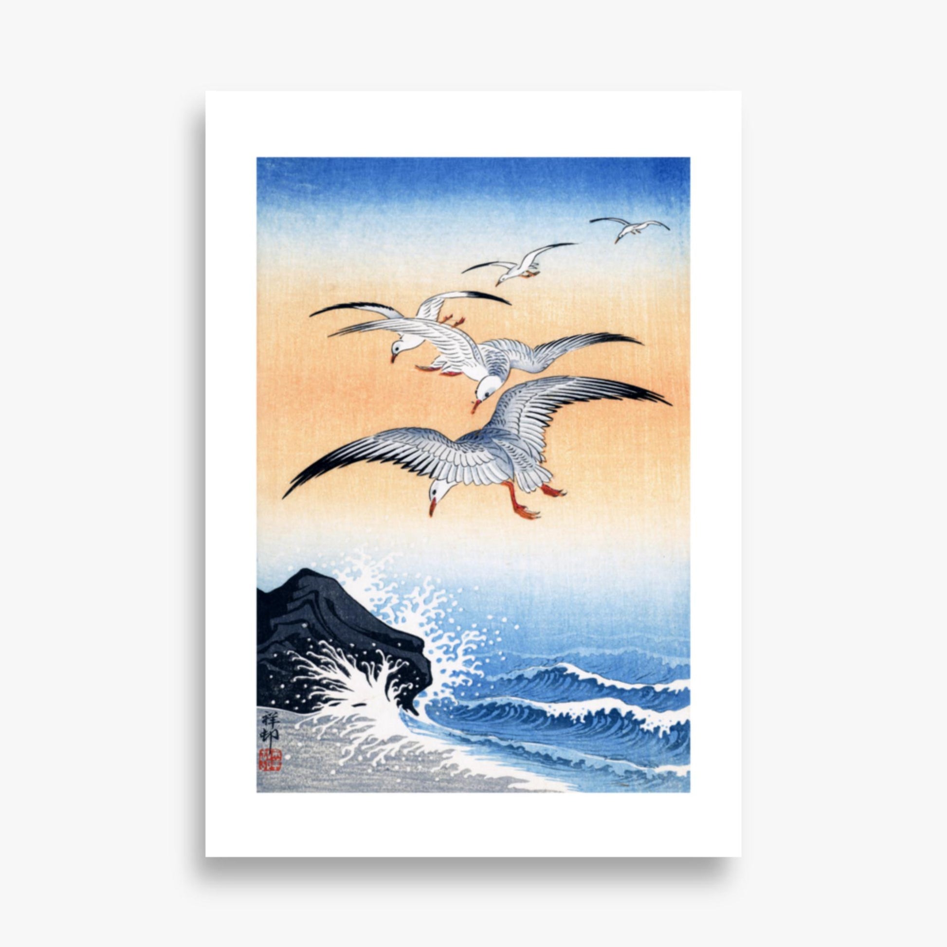 Ohara Koson - Five Seagulls Above Turbulent Sea 70x100 cm Poster