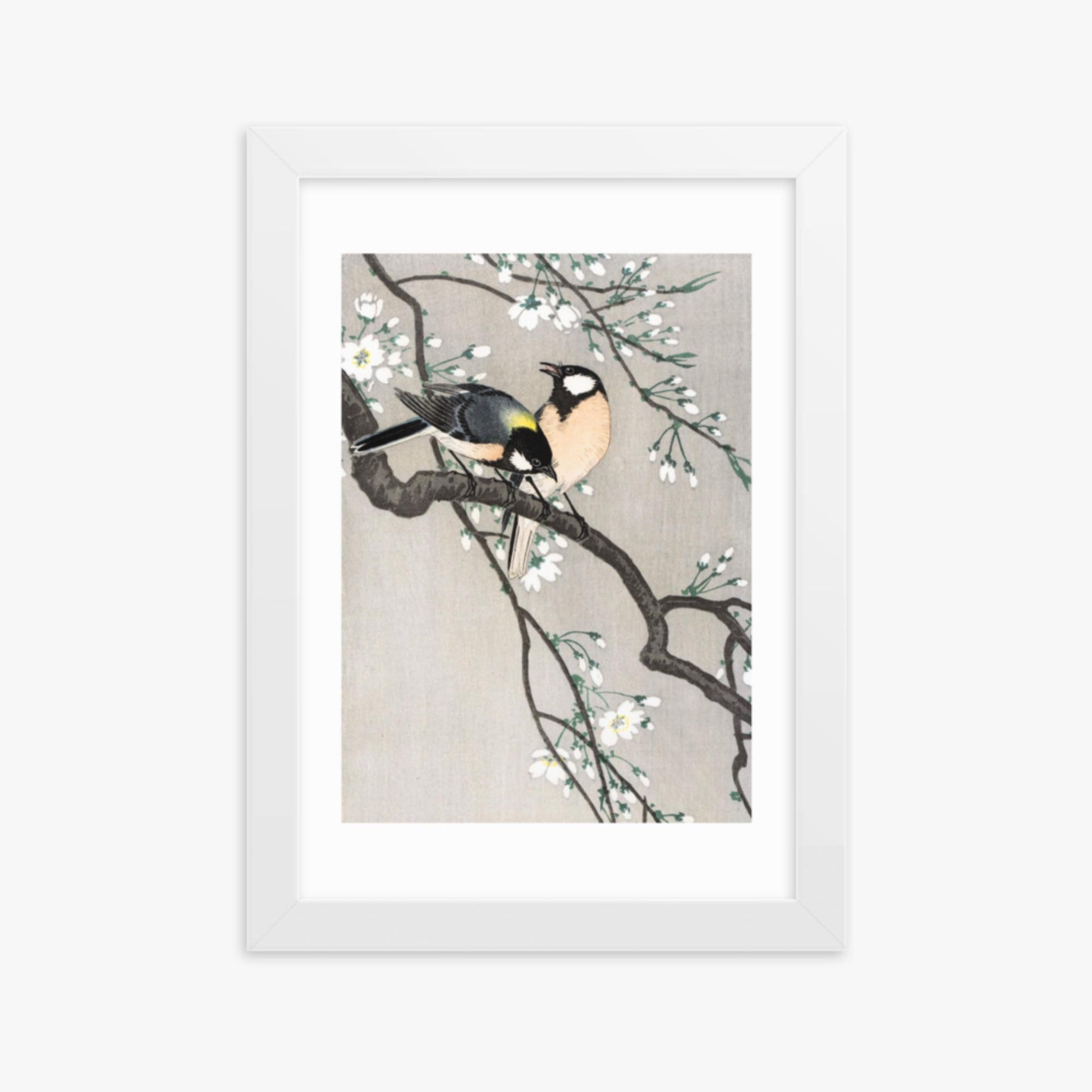 Ohara Koson - Tits on Cherry Branch 21x30 cm Poster With White Frame