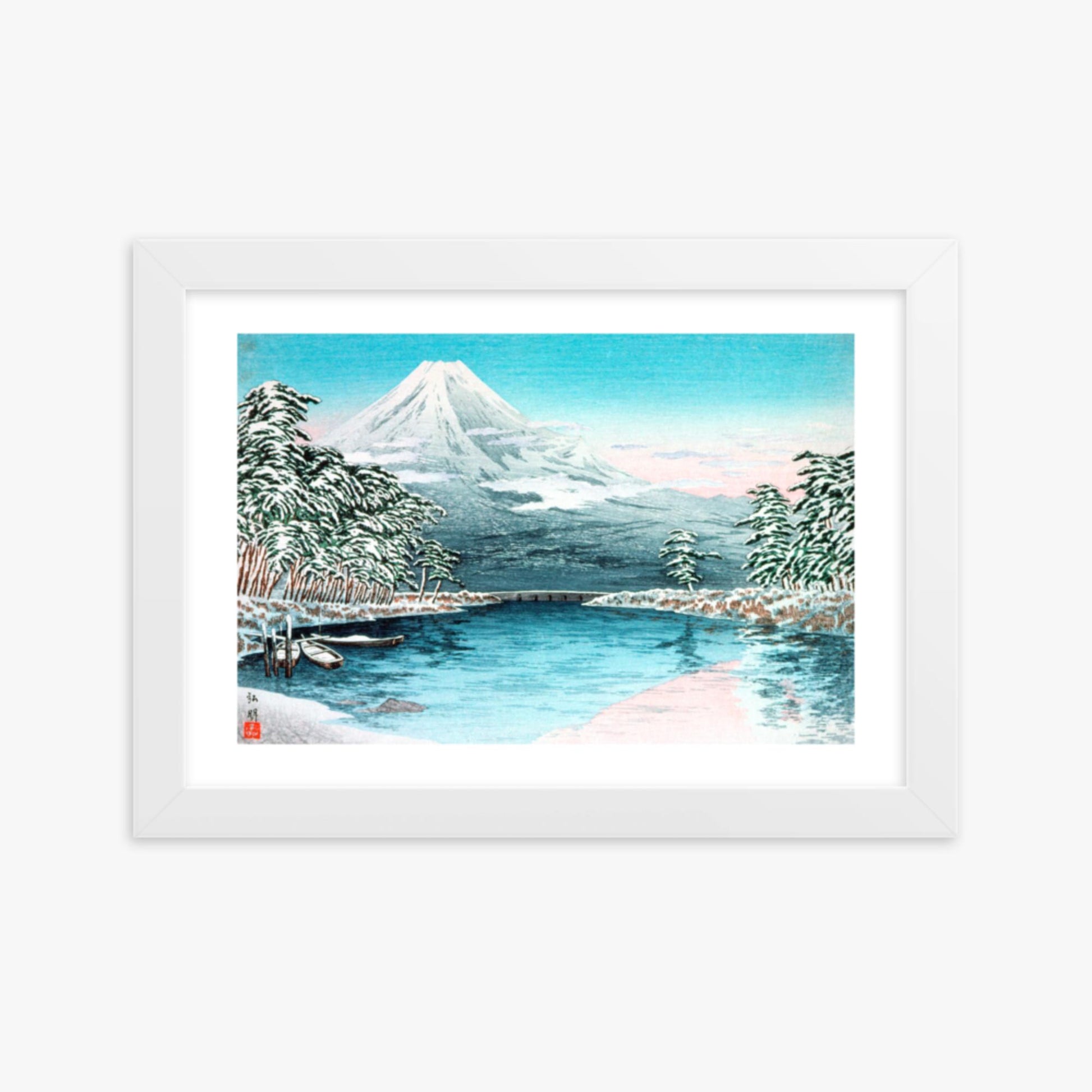 Takahashi Hiroaki (Shōtei) - Mt. Fuji from Tagonoura, Snow Scene 21x30 cm Poster With White Frame