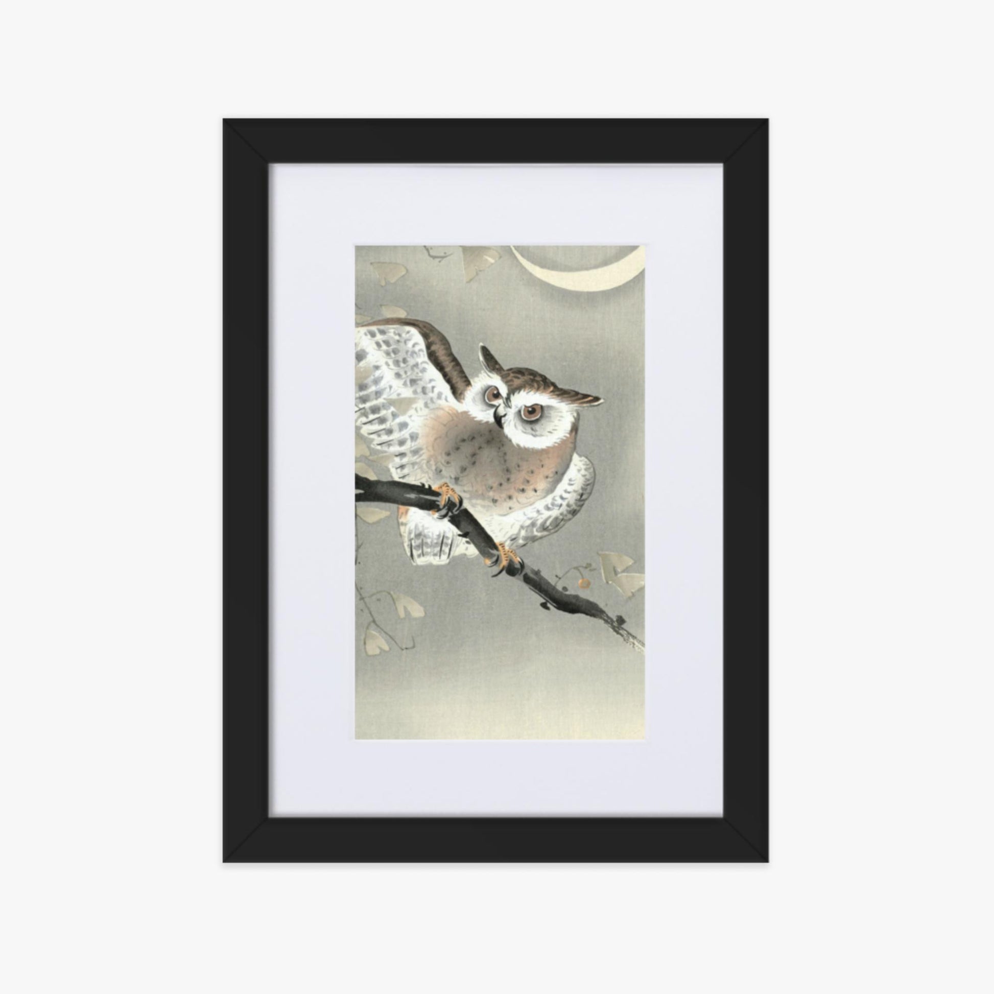 Ohara Koson - Long-Eared Owl in Ginkgo 21x30 cm Poster With Black Frame