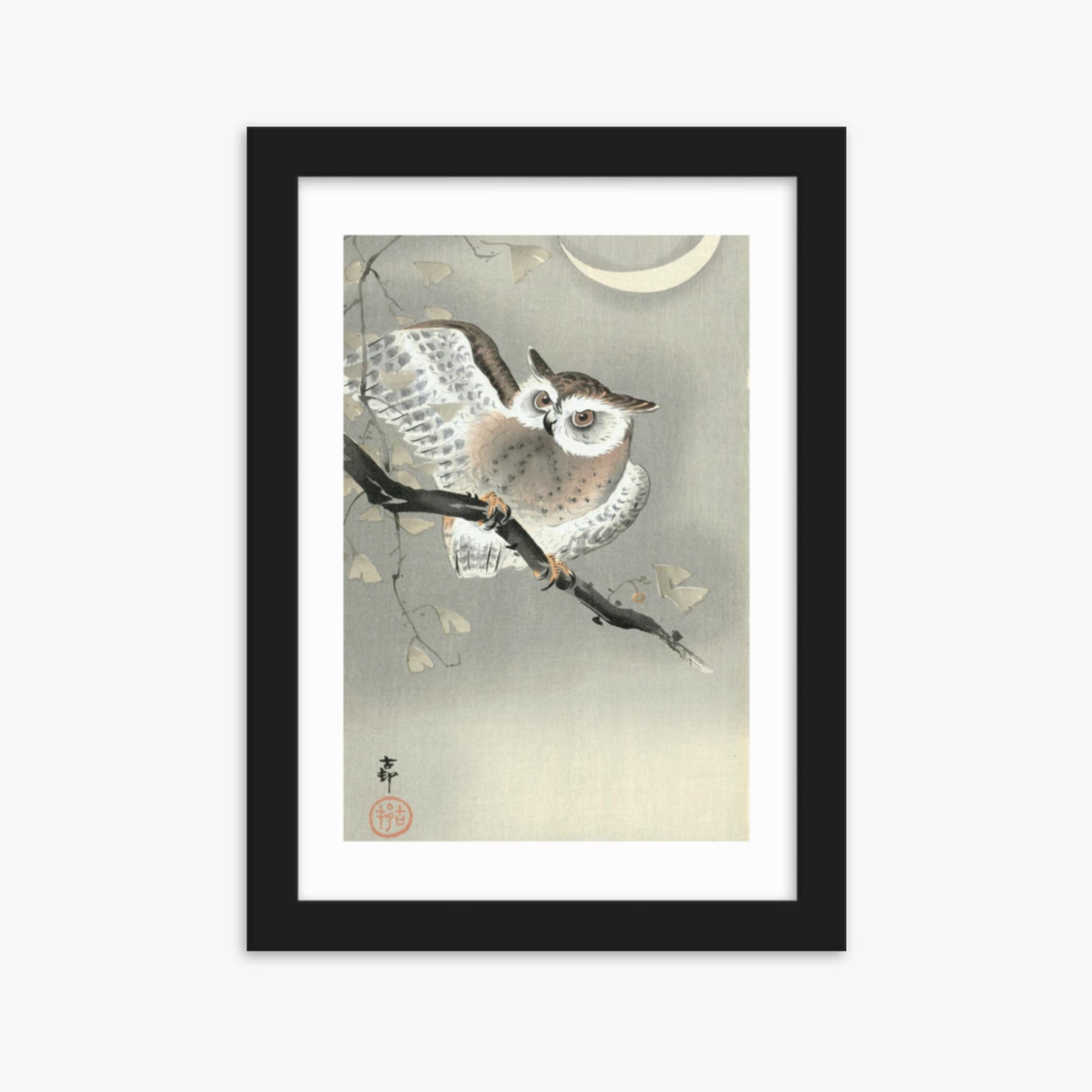 Ohara Koson - Long-Eared Owl in Ginkgo 21x30 cm Poster With Black Frame