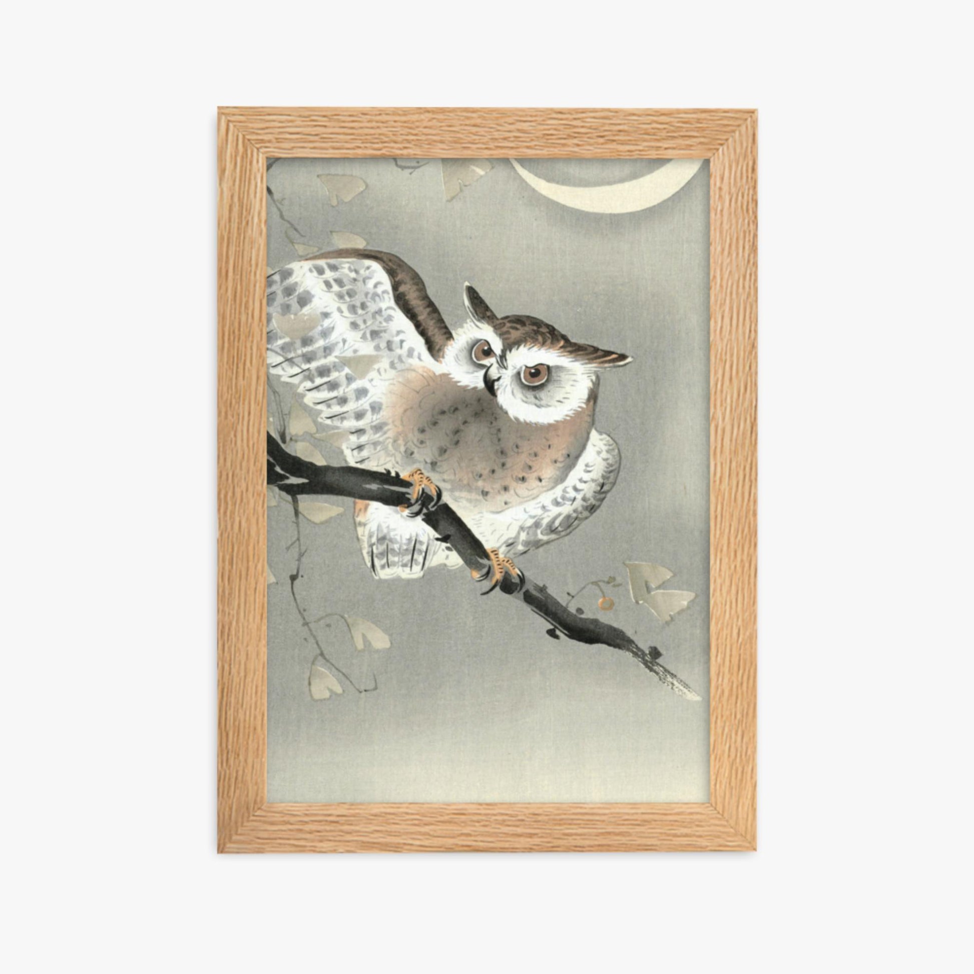 Ohara Koson - Long-Eared Owl in Ginkgo 21x30 cm Poster With Oak Frame