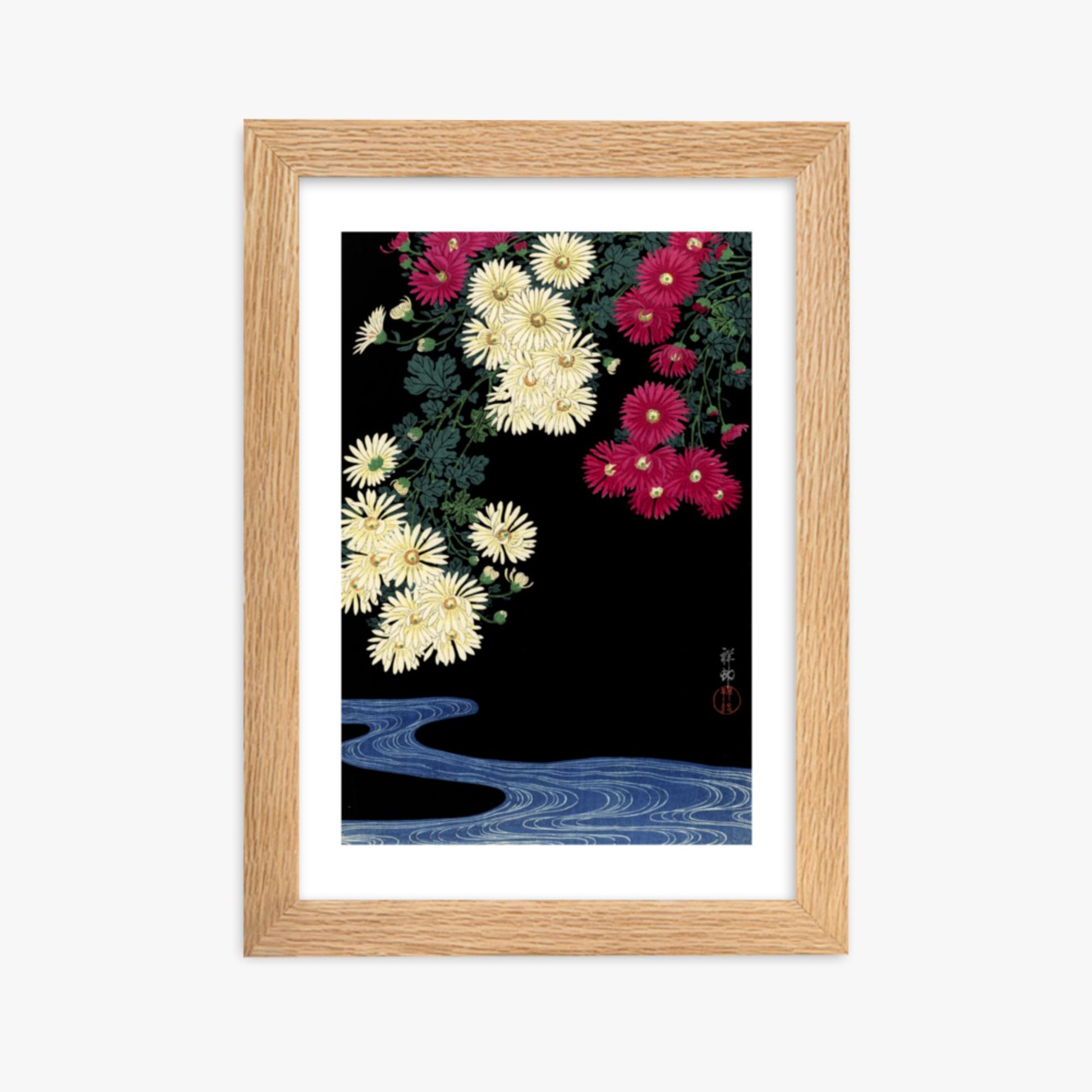 Ohara Koson - Chrysanthemums 21x30 cm Poster With Oak Frame