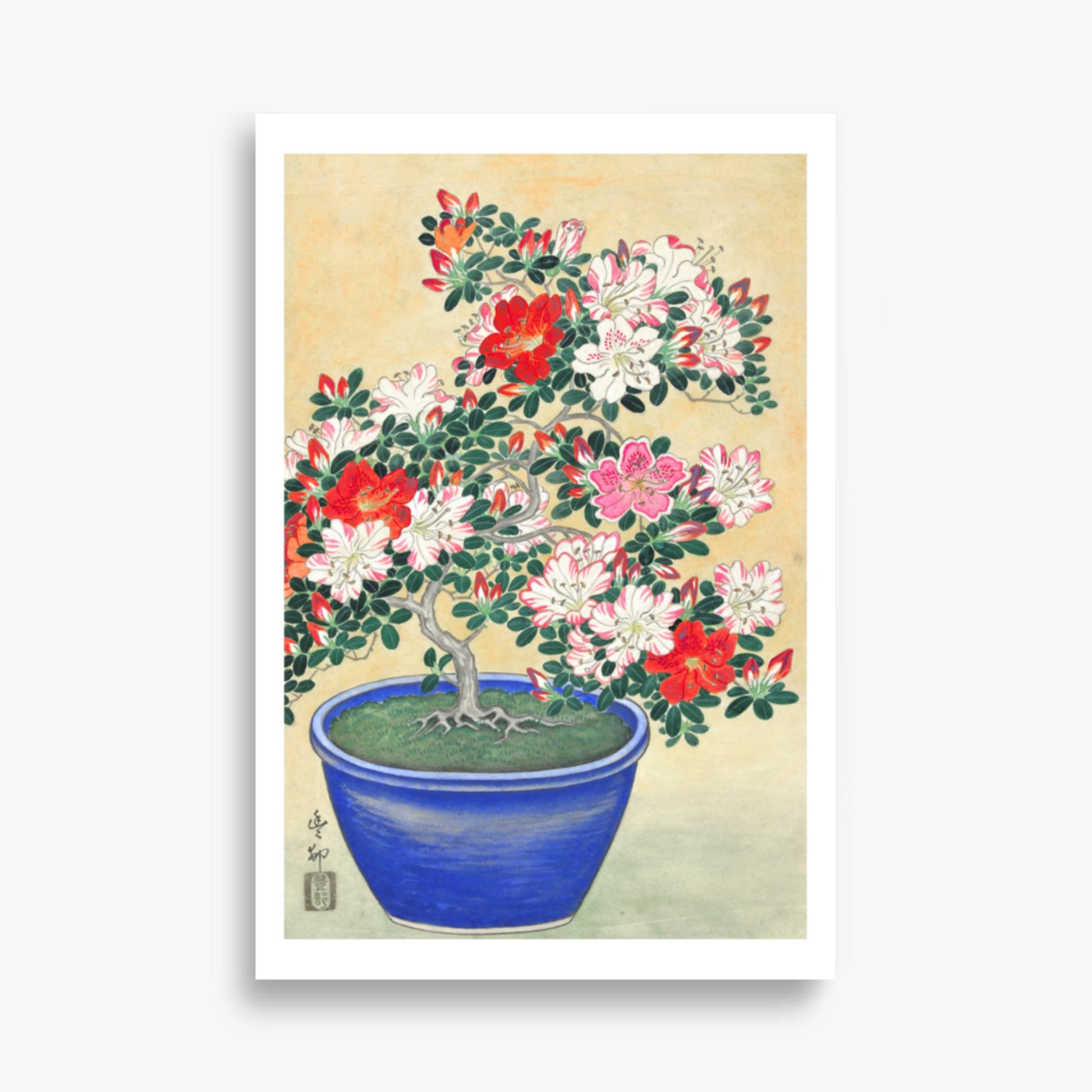 Ohara Koson - Blooming Azalea in Blue Pot 61x91 cm Poster