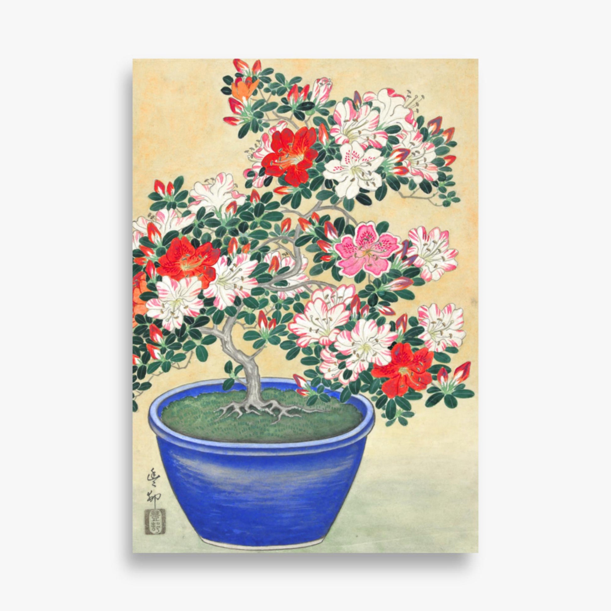 Ohara Koson - Blooming Azalea in Blue Pot 70x100 cm Poster