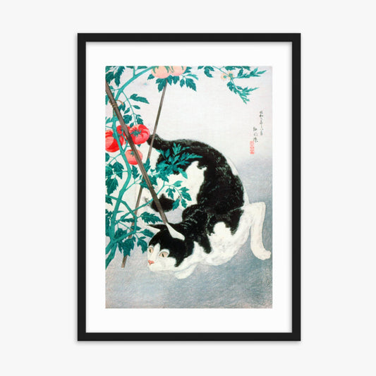 Takahashi Hiroaki (Shōtei) - Cat with Tomato Plant 50x70 cm Poster With Black Frame