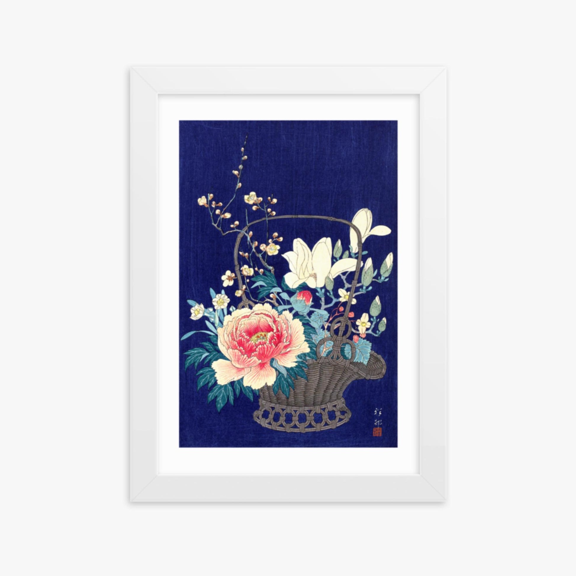 Ohara Koson - Bamboo Flower Basket 21x30 cm Poster With White Frame