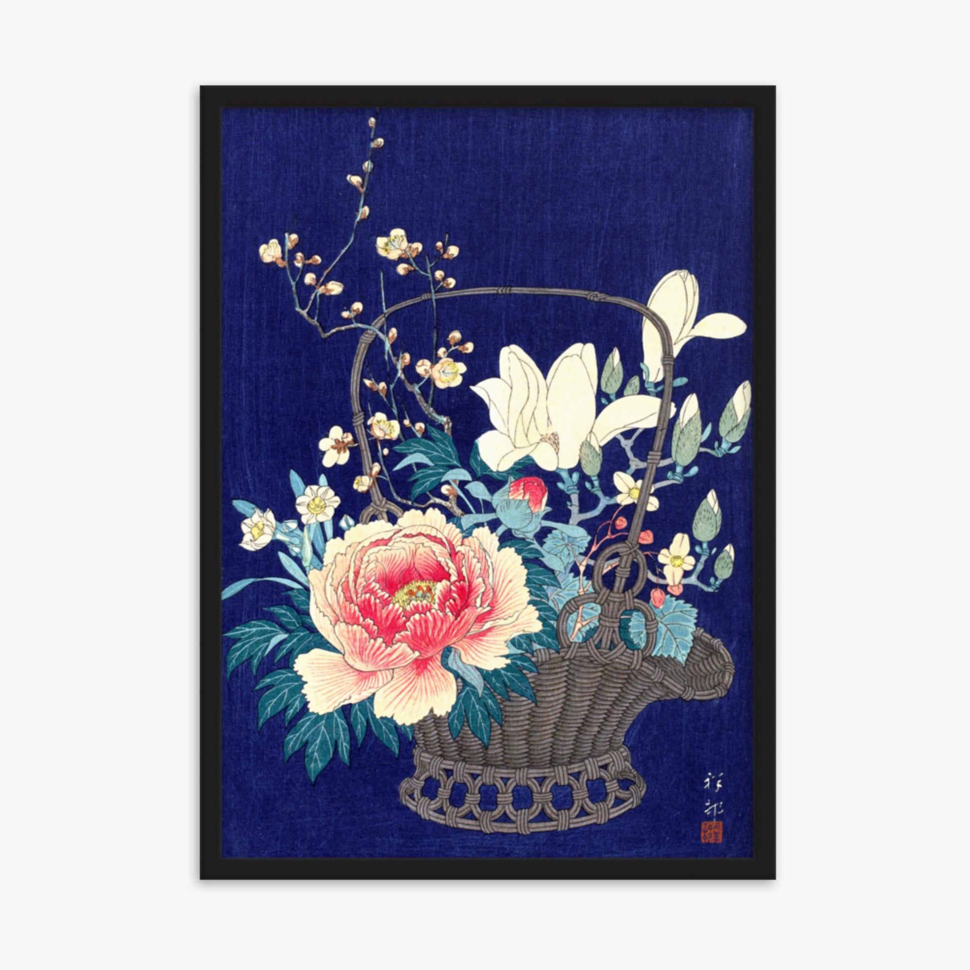 Ohara Koson - Bamboo Flower Basket 50x70 cm Poster With Black Frame