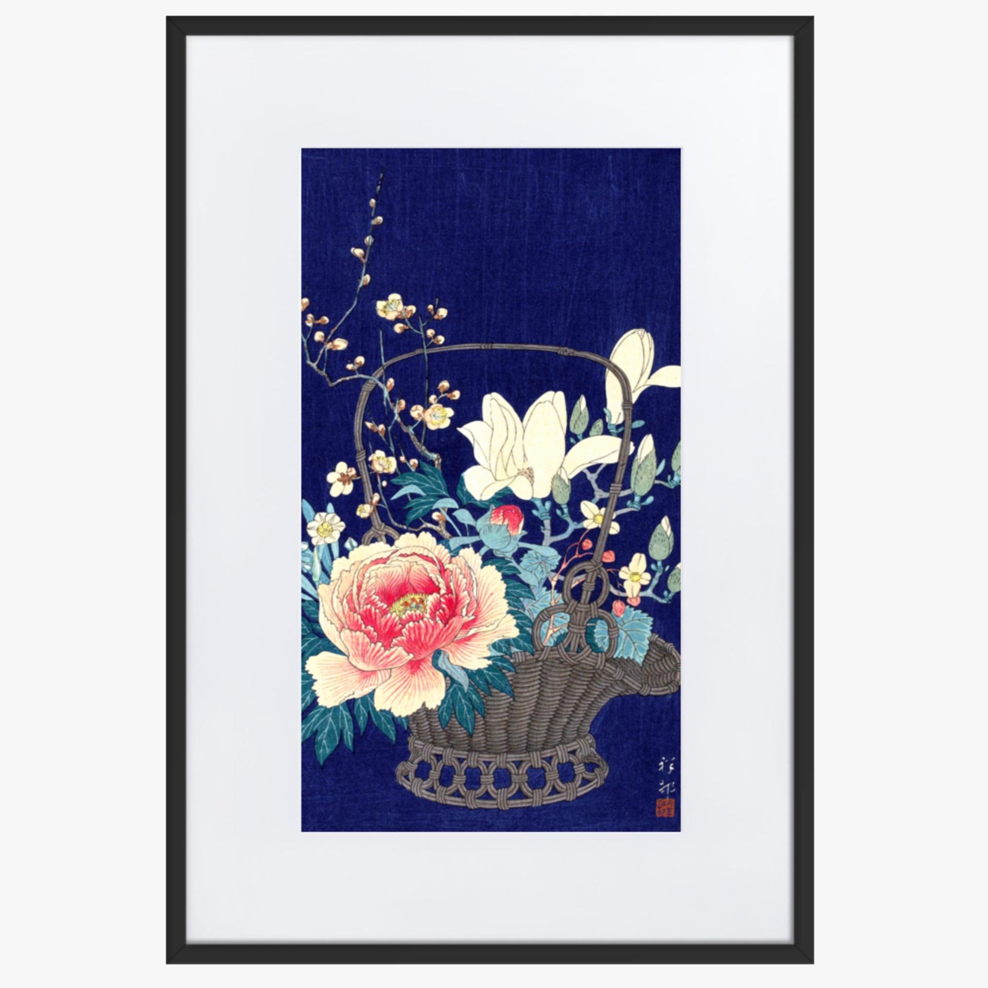 Ohara Koson - Bamboo Flower Basket 61x91 cm Poster With Black Frame