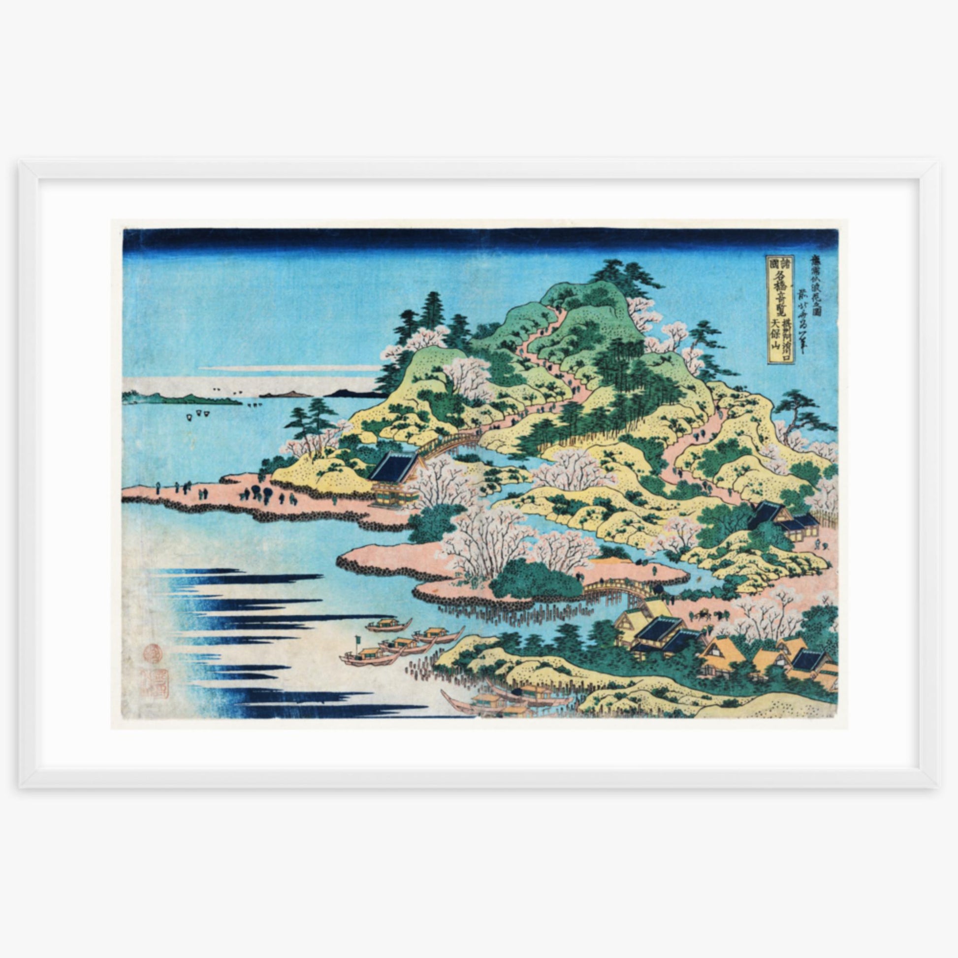 Katsushika Hokusai - Sesshu Ajigawaguchi Tenposan  61x91 cm Poster With White Frame