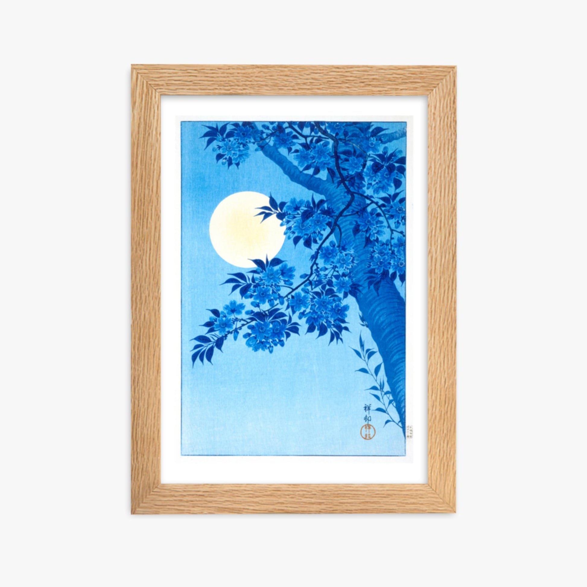 Ohara Koson - Blossoming Cherry on a Moonlit Night 21x30 cm Poster With Oak Frame