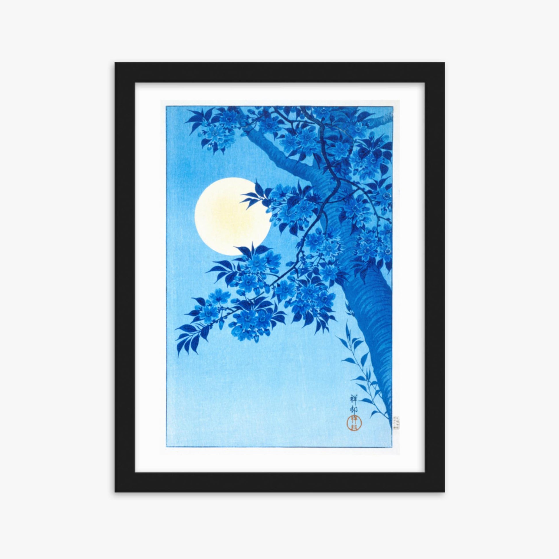 Ohara Koson - Blossoming Cherry on a Moonlit Night 30x40 cm Poster With Black Frame