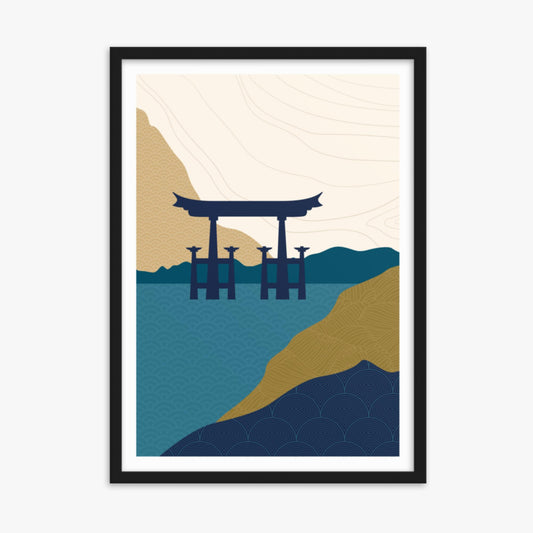 Modern illustration: Torii Gate in the Water 50x70 cm Poster With Black Frame Frame