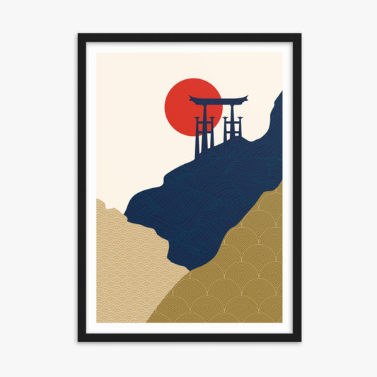 Modern illustration: Torii Gate in the Sun 50x70 cm Poster With Black Frame Frame