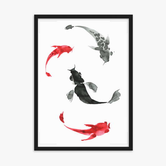 Modern illustration: Koi Circling 50x70 cm Poster With Black Frame Frame