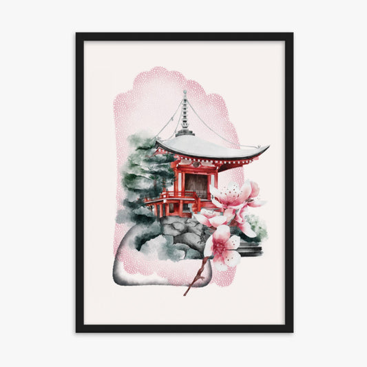 Modern illustration: Flowery Shrine 50x70 cm Poster With Black Frame Frame