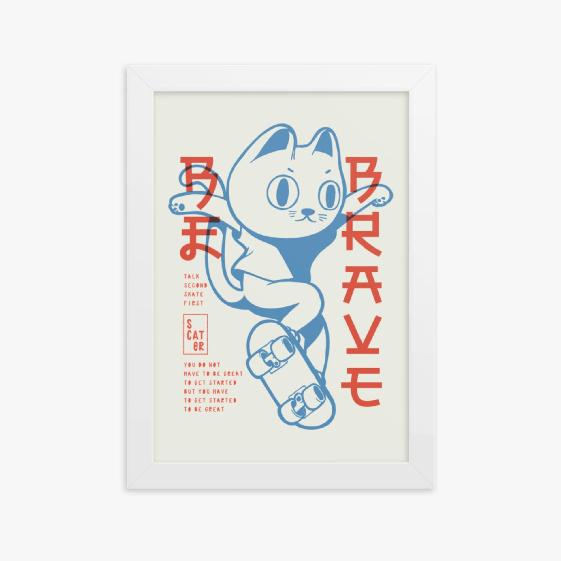Modern illustration: Skater Cat 21x30 cm Poster With White Frame Frame